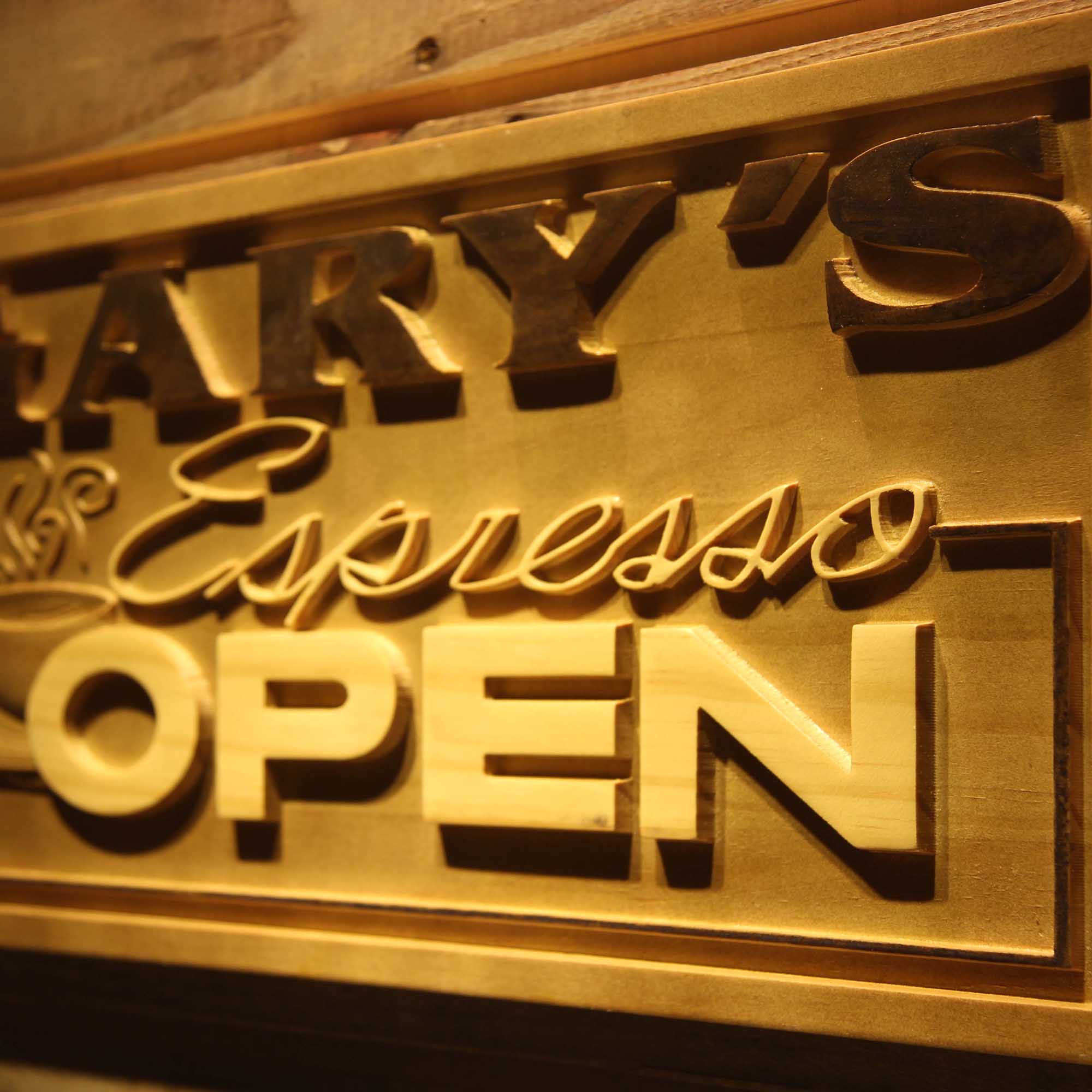 Personalized Espresso Coffee Shop Open Decoration Wood Engraved Wooden Sign