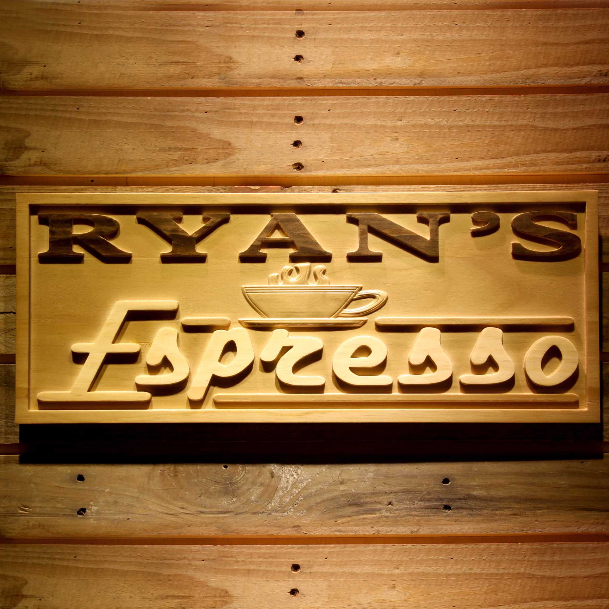 Personalized Espresso Coffee Shop Kitchen Housewarming Gifts Wood Engraved Wooden Sign