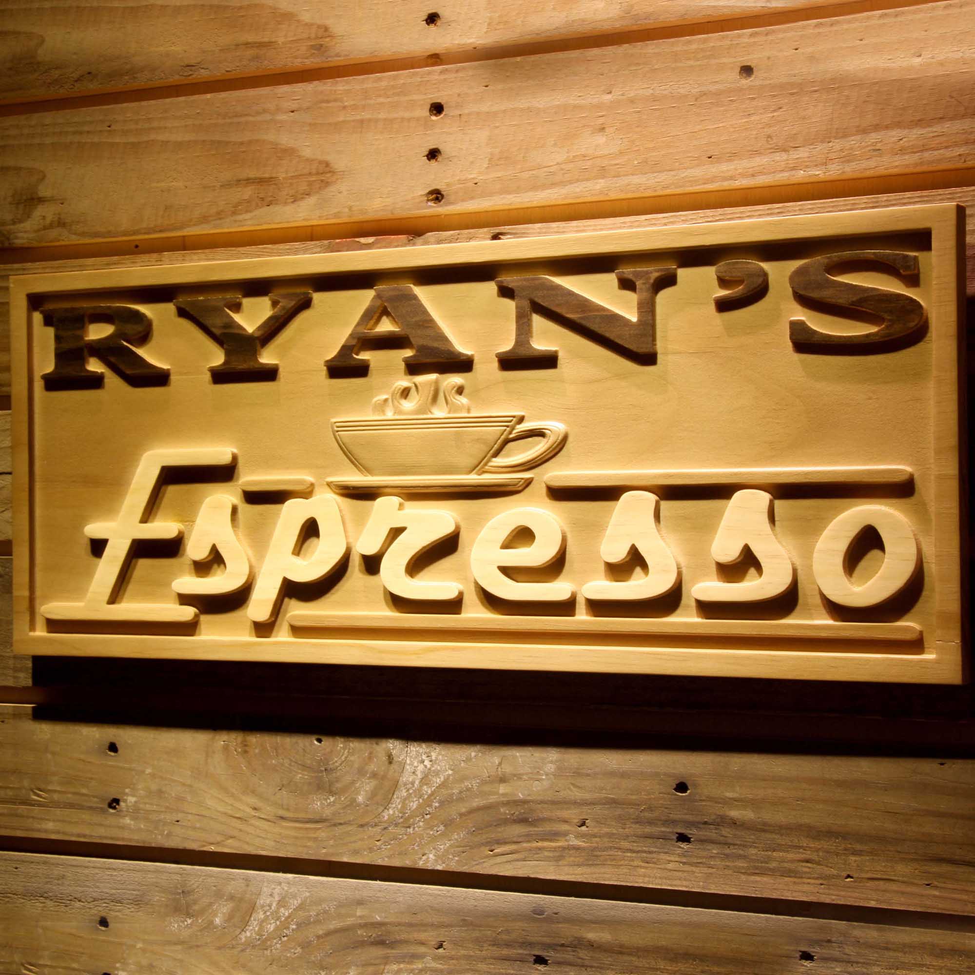 Personalized Espresso Coffee Shop Kitchen Housewarming Gifts Wood Engraved Wooden Sign