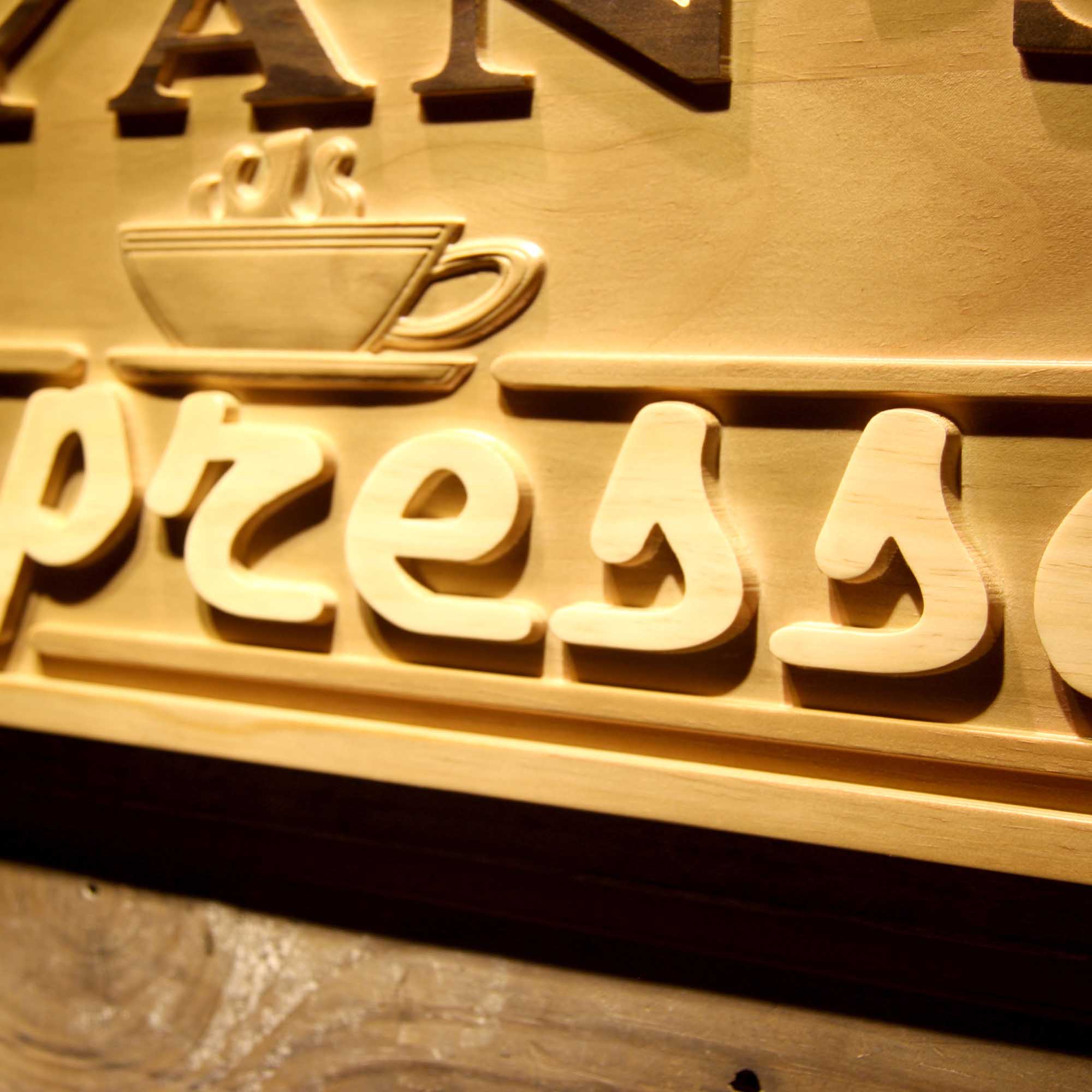 Personalized Espresso Coffee Shop Kitchen Housewarming Gifts Wood Engraved Wooden Sign