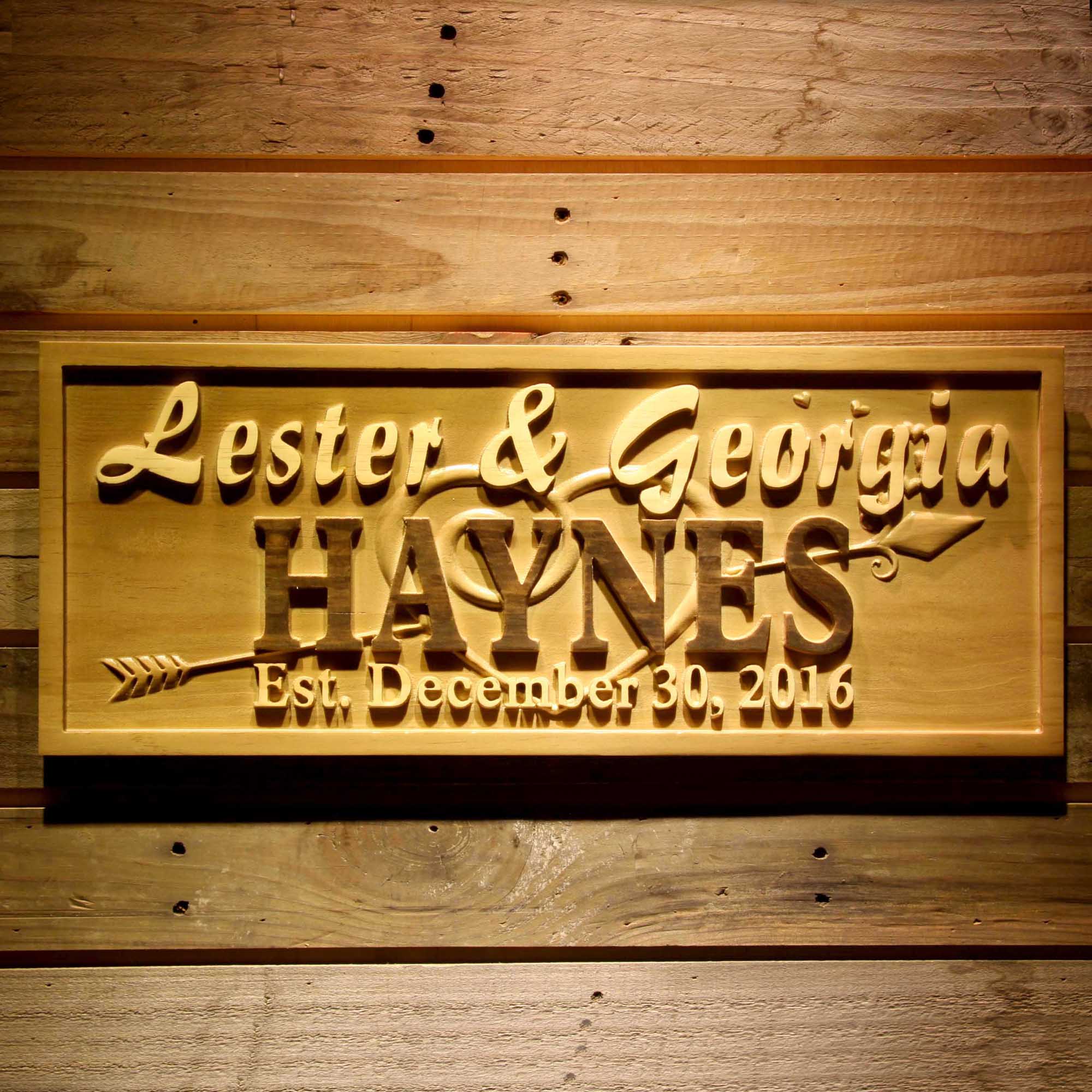 Personalized Last Name Heart with Arrow Home Décor Wood Custom Wedding Gift Couples Established Wooden Signs