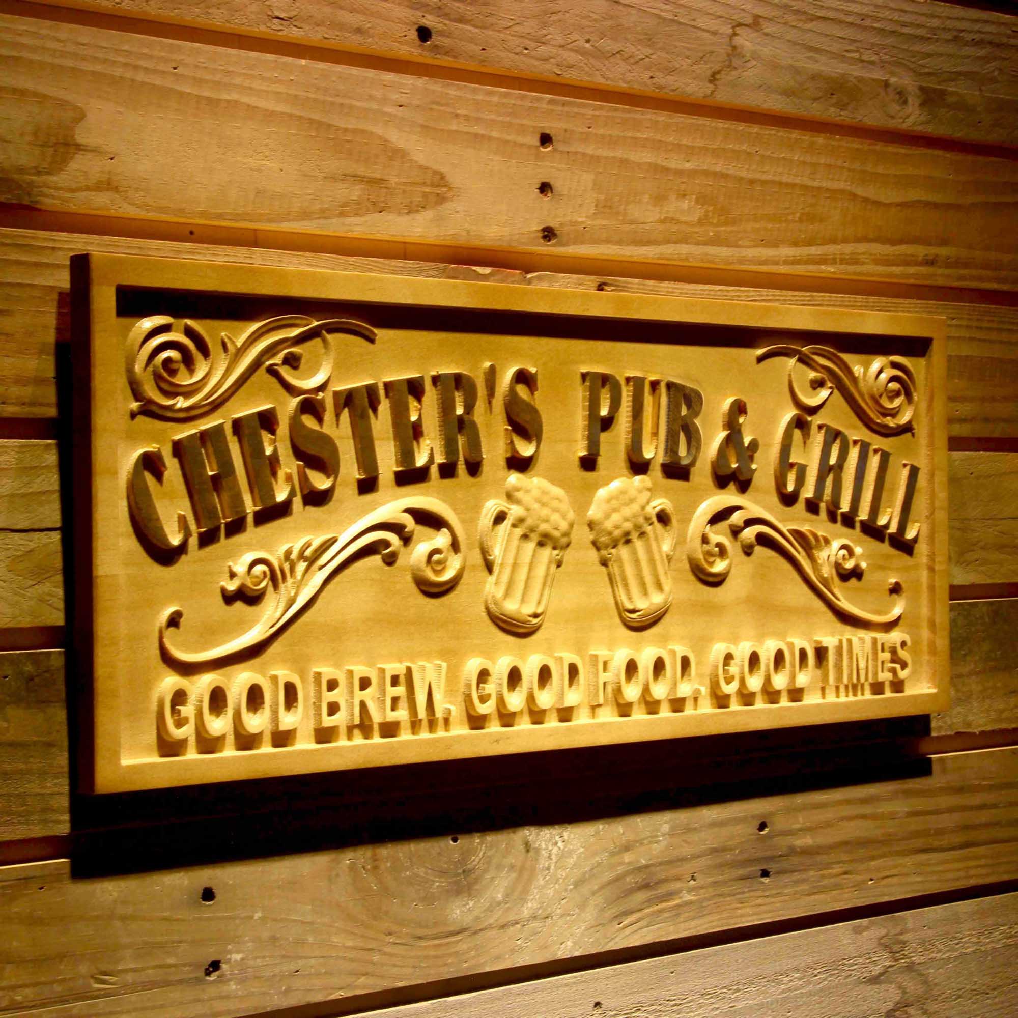 Personalized Pub & Grill Home Bar Gifts Wood Engraved Wooden Sign