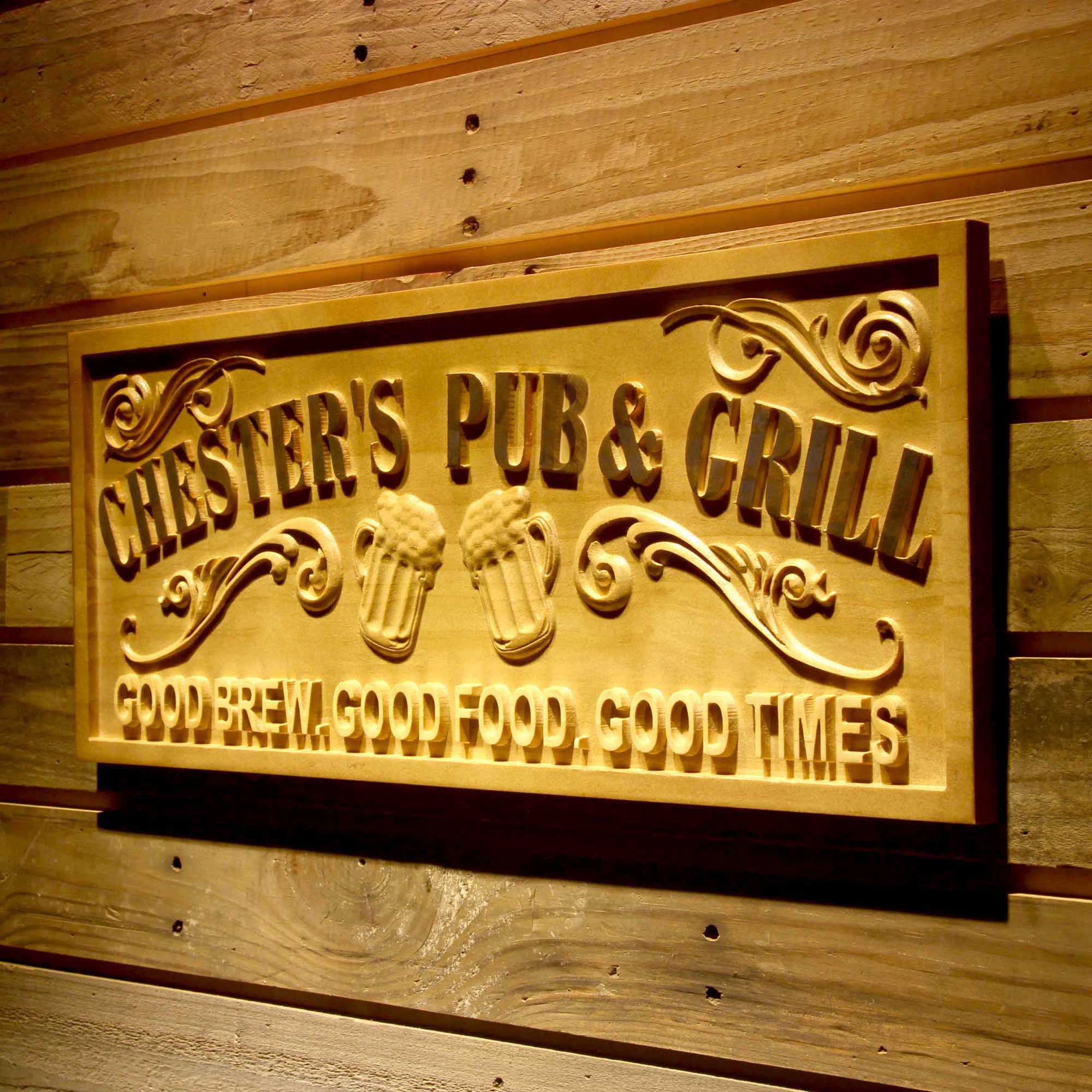 Personalized Pub & Grill Home Bar Gifts Wood Engraved Wooden Sign