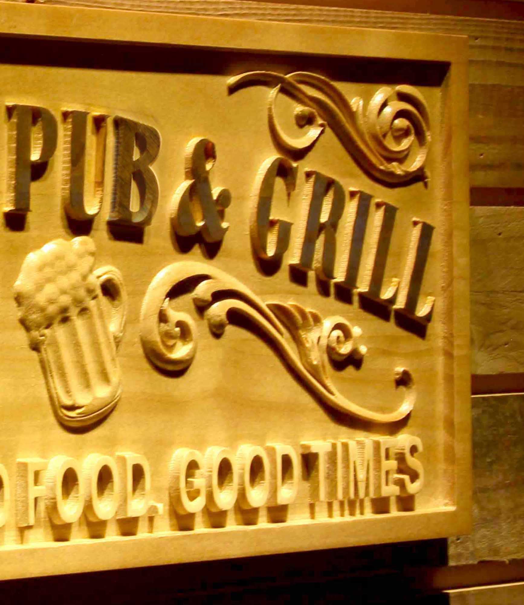 Personalized Pub & Grill Home Bar Gifts Wood Engraved Wooden Sign