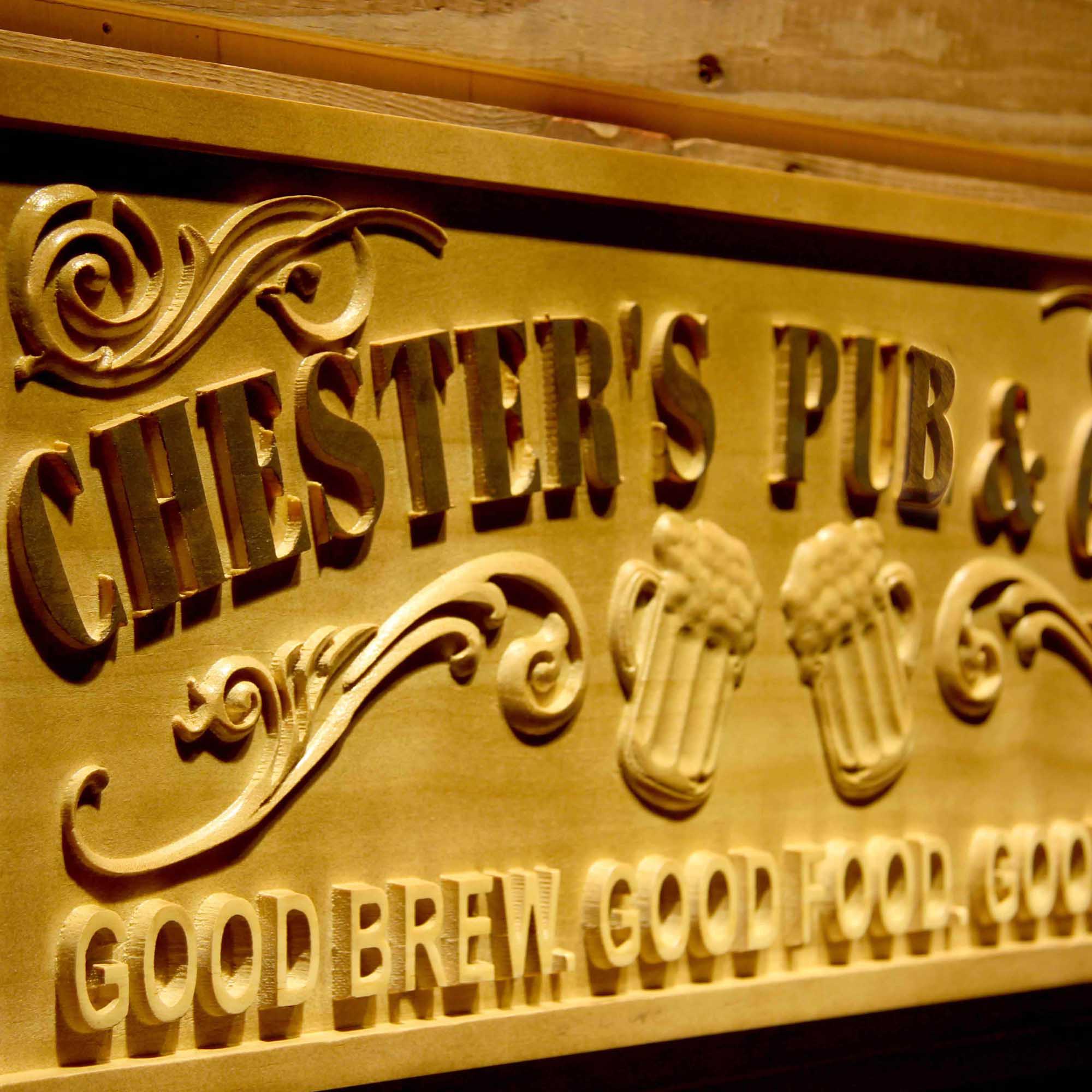 Personalized Pub & Grill Home Bar Gifts Wood Engraved Wooden Sign