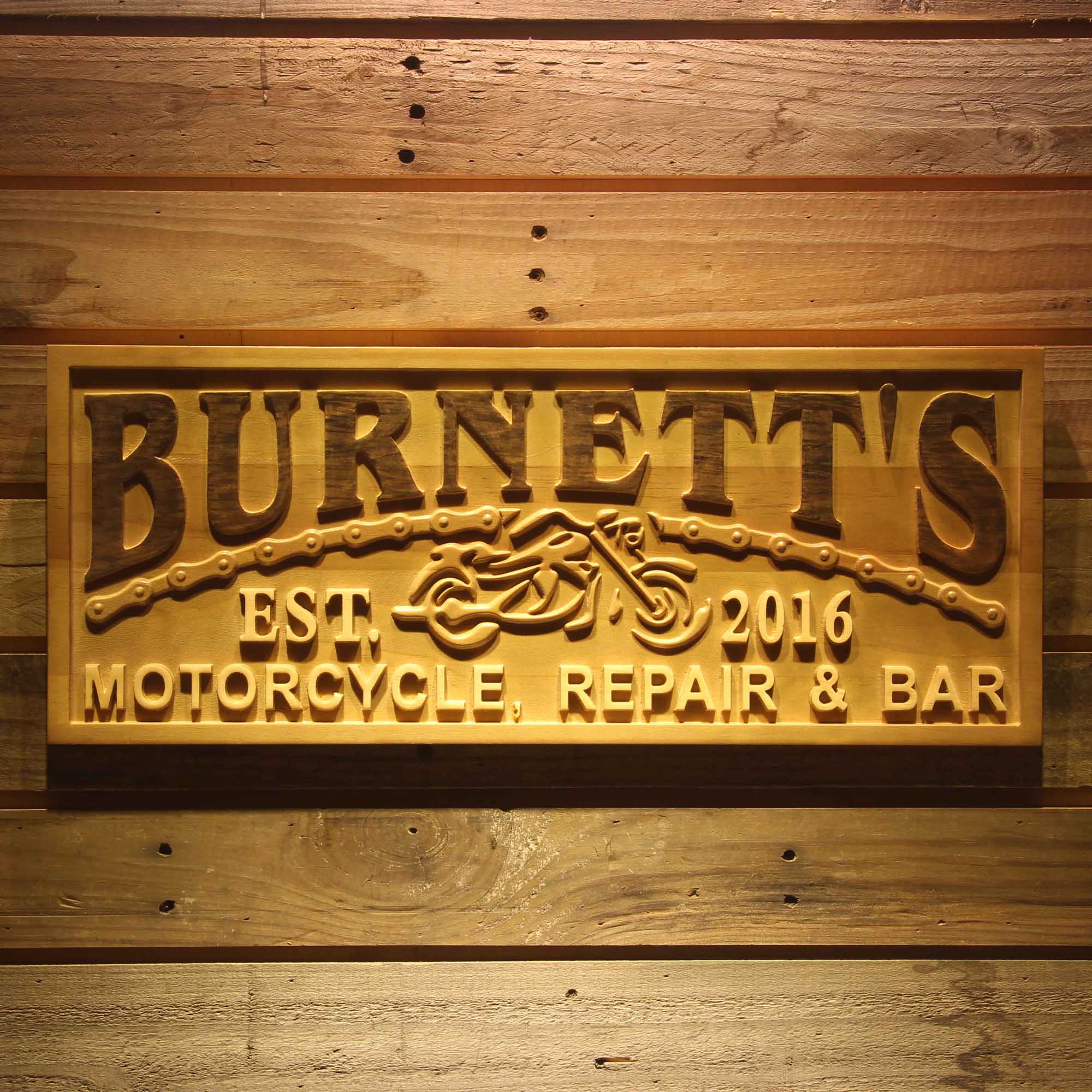 Personalized Motorcycle Repair & BAR Man Cave Garage Gifts Wood Engraved Wooden Sign
