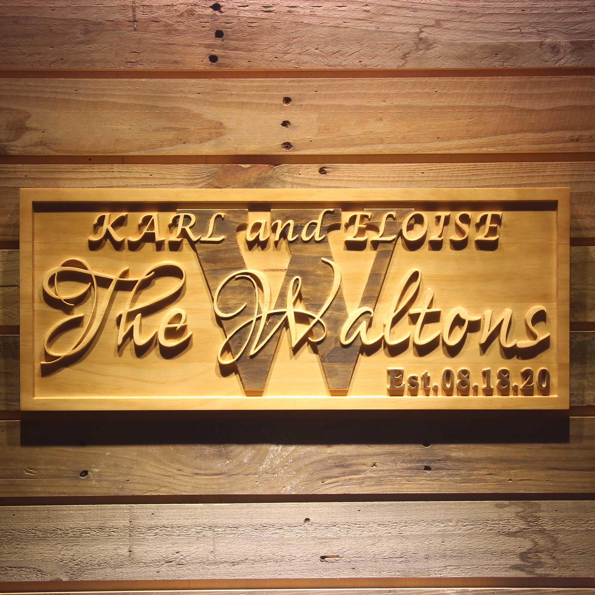 Personalized Last Name Rustic Home Décor Wood Engraving Custom Wedding Gift Couples Established Wooden Signs