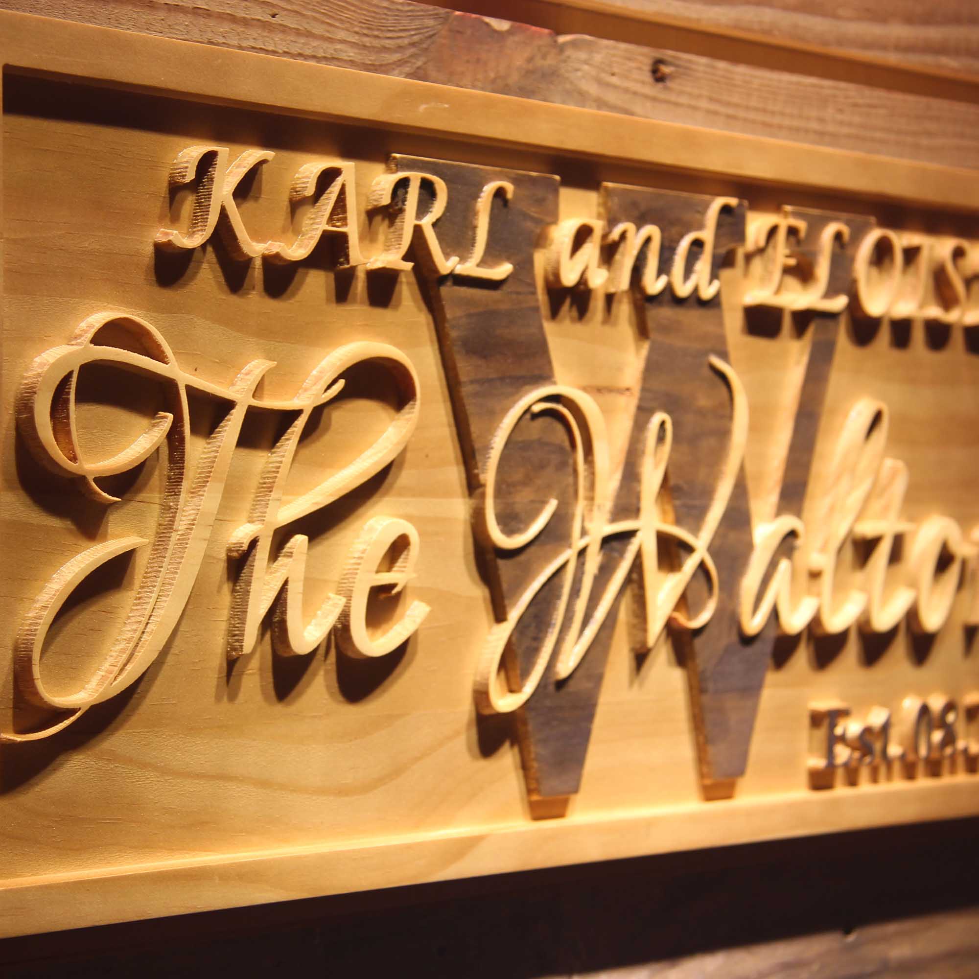 Personalized Last Name Rustic Home Décor Wood Engraving Custom Wedding Gift Couples Established Wooden Signs