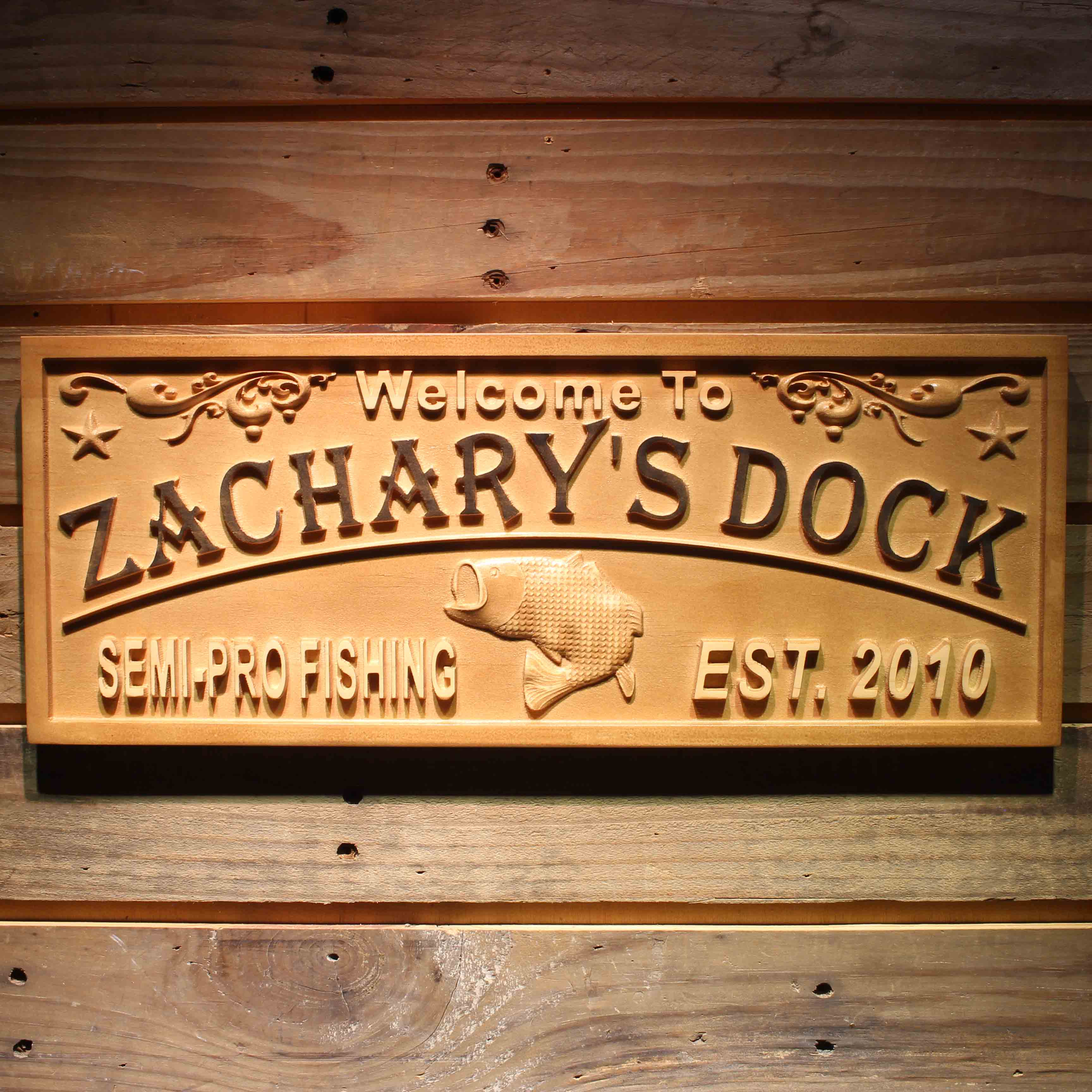 SEMI-PRO Fishing Personalized Bass Fish Boat House Decor Wood Engraved  Wooden Sign Wooden Sign