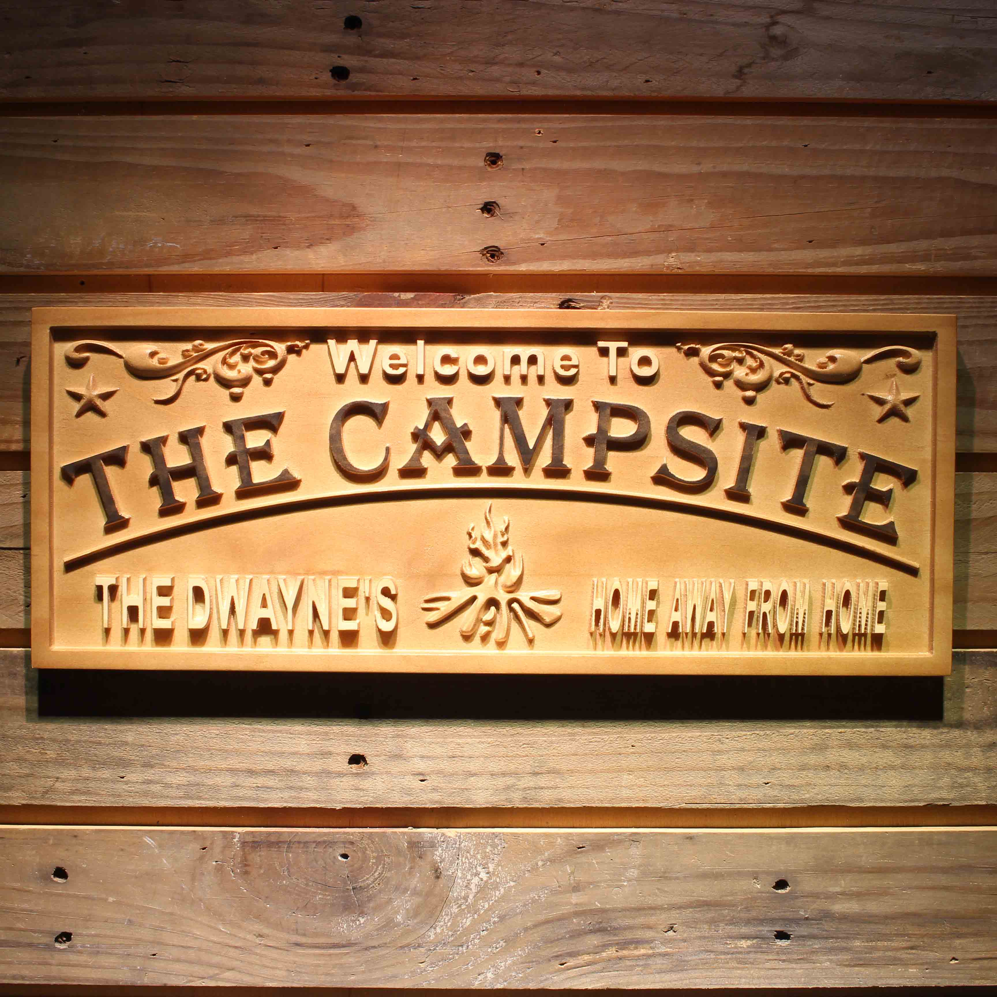 The Campsite Personalized Home Away from Home Wood Engraved Wooden Sign