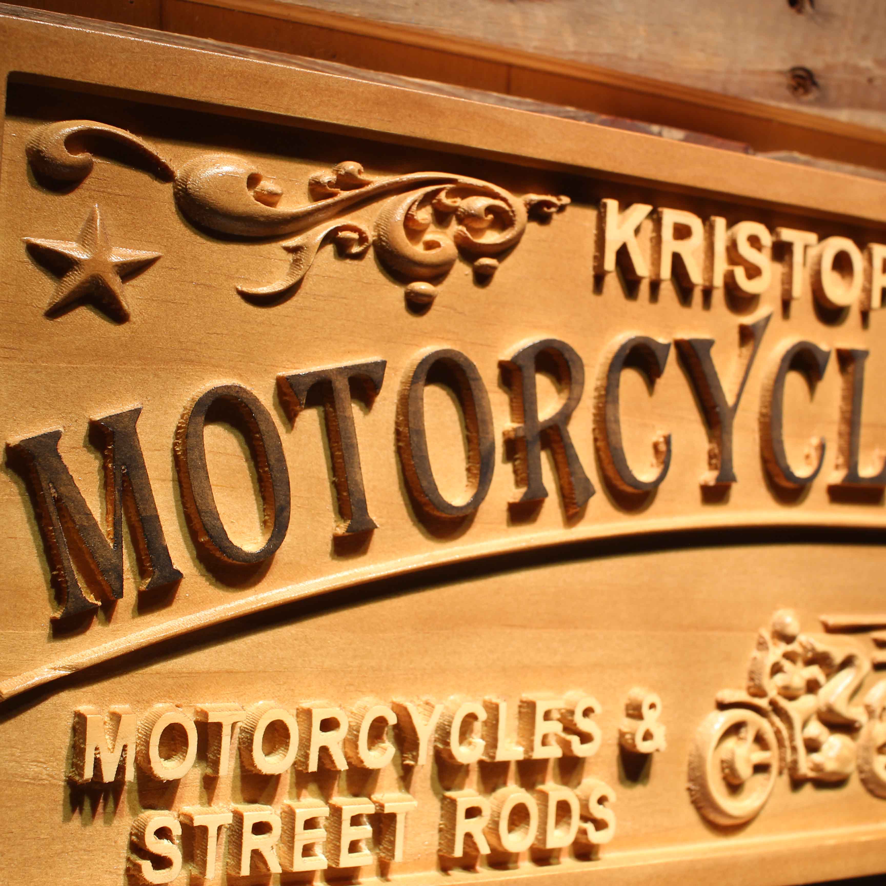 Motorcycle Garage Personalized First Name Wood Engraved Wooden Sign