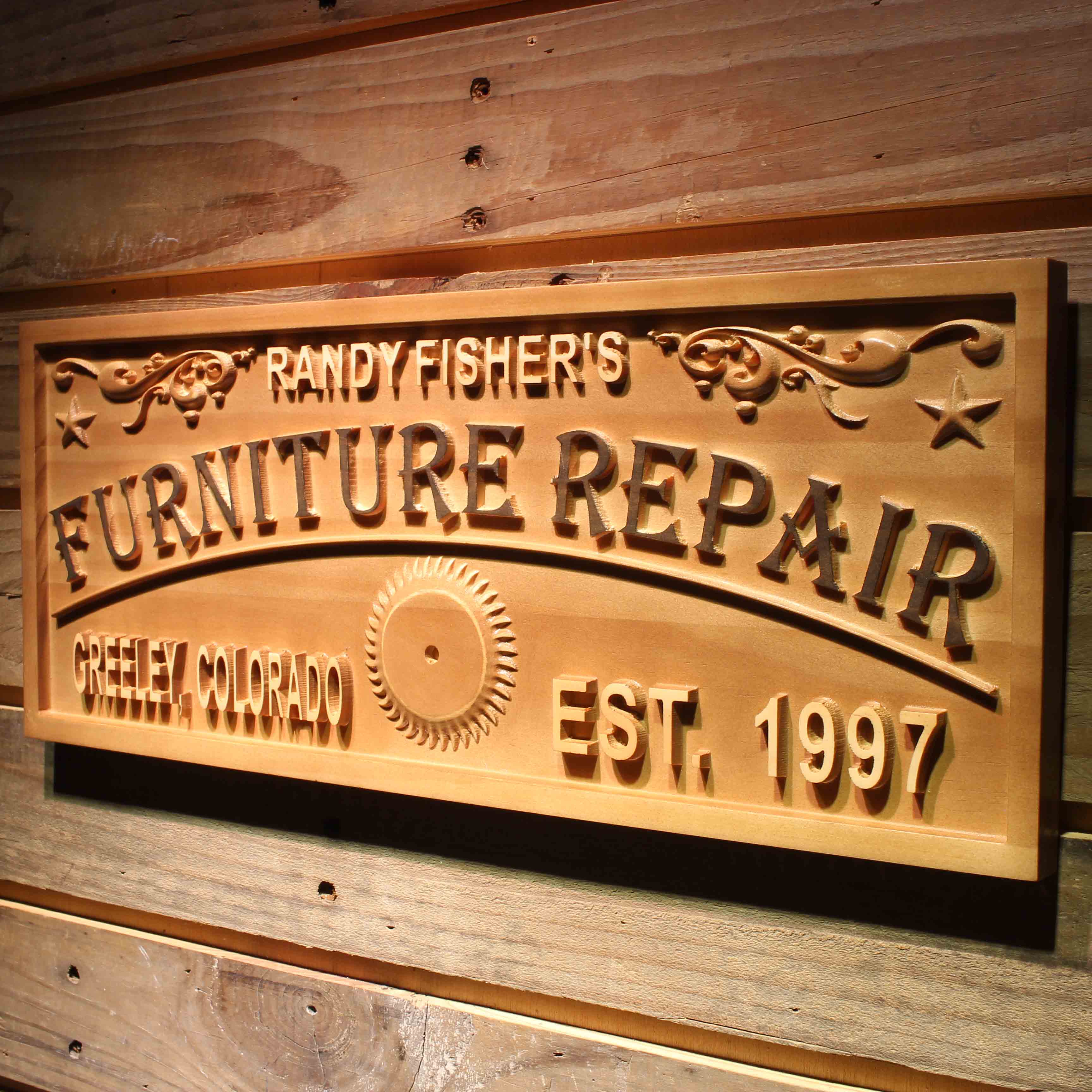 Furniture Repair Personalized with Location and Est. Year Wood Engraved Wooden Sign