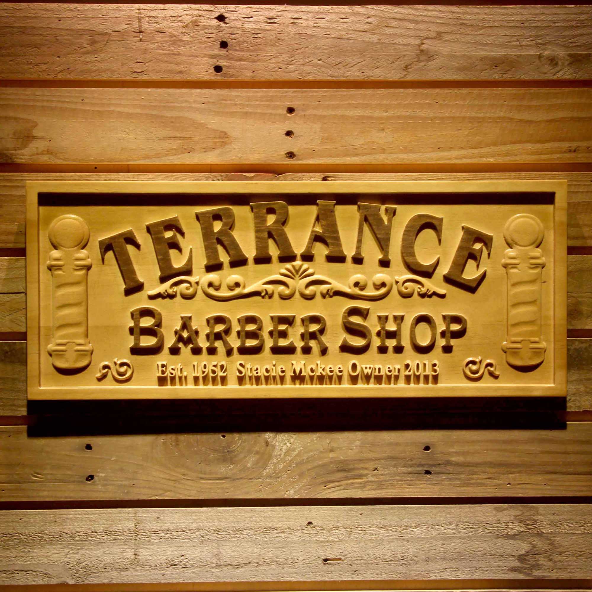 Barber Shop Personalized with Est. Year Hair Cut Wood Engraved Wooden Sign