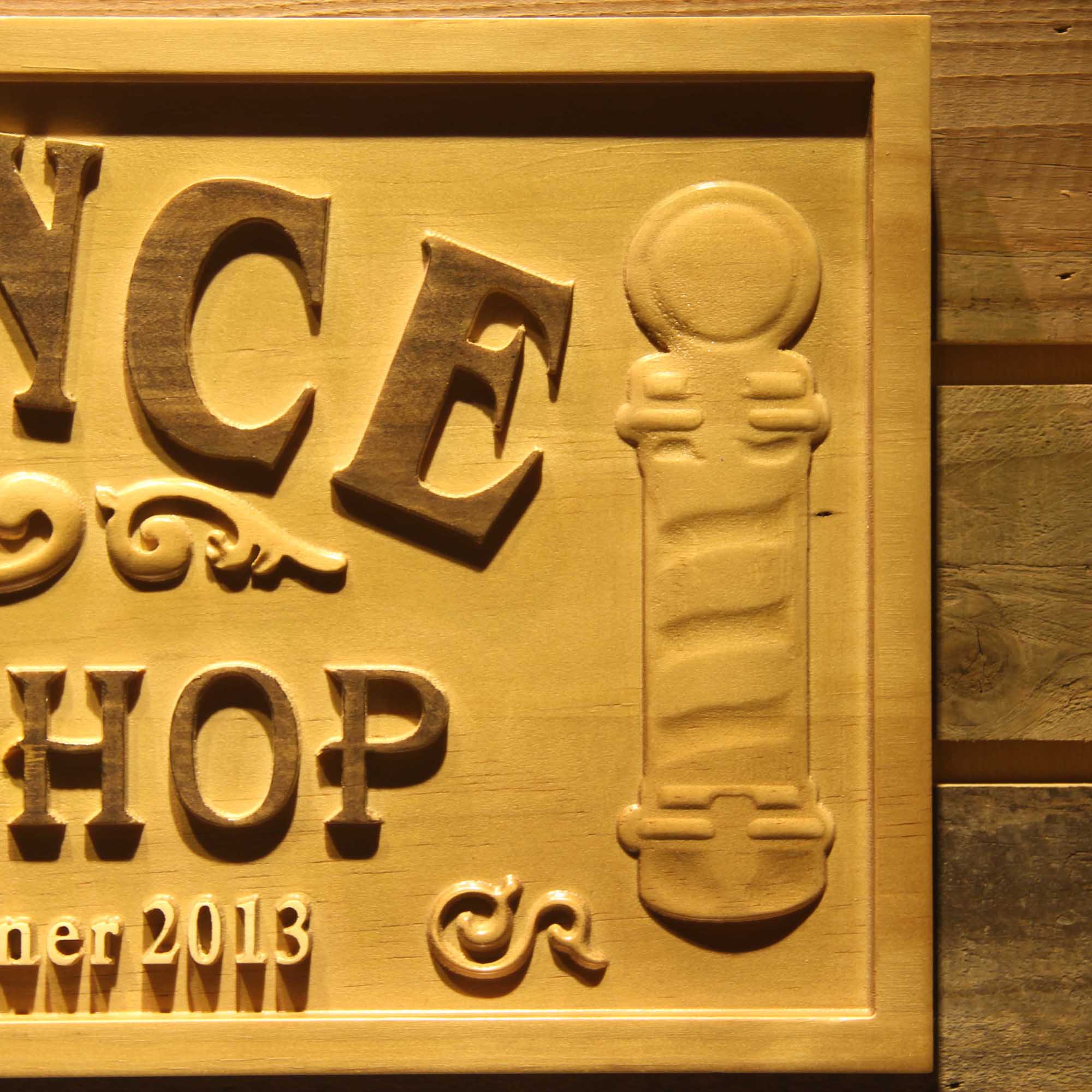 Barber Shop Personalized with Est. Year Hair Cut Wood Engraved Wooden Sign
