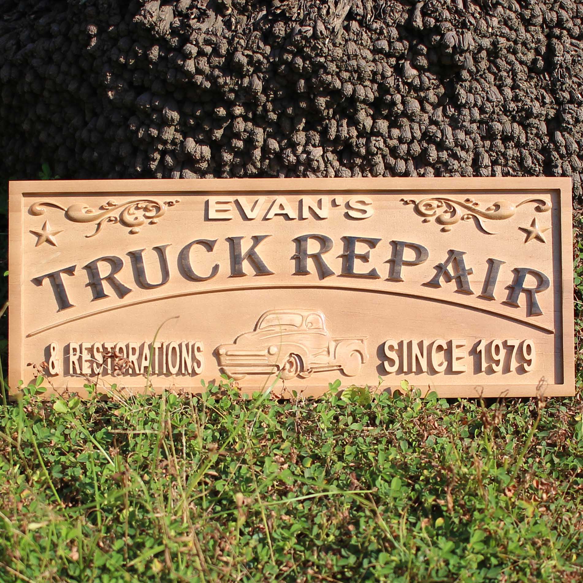 Truck Repair Personalized Garage with Est. Year Wood Engraved Wooden Sign