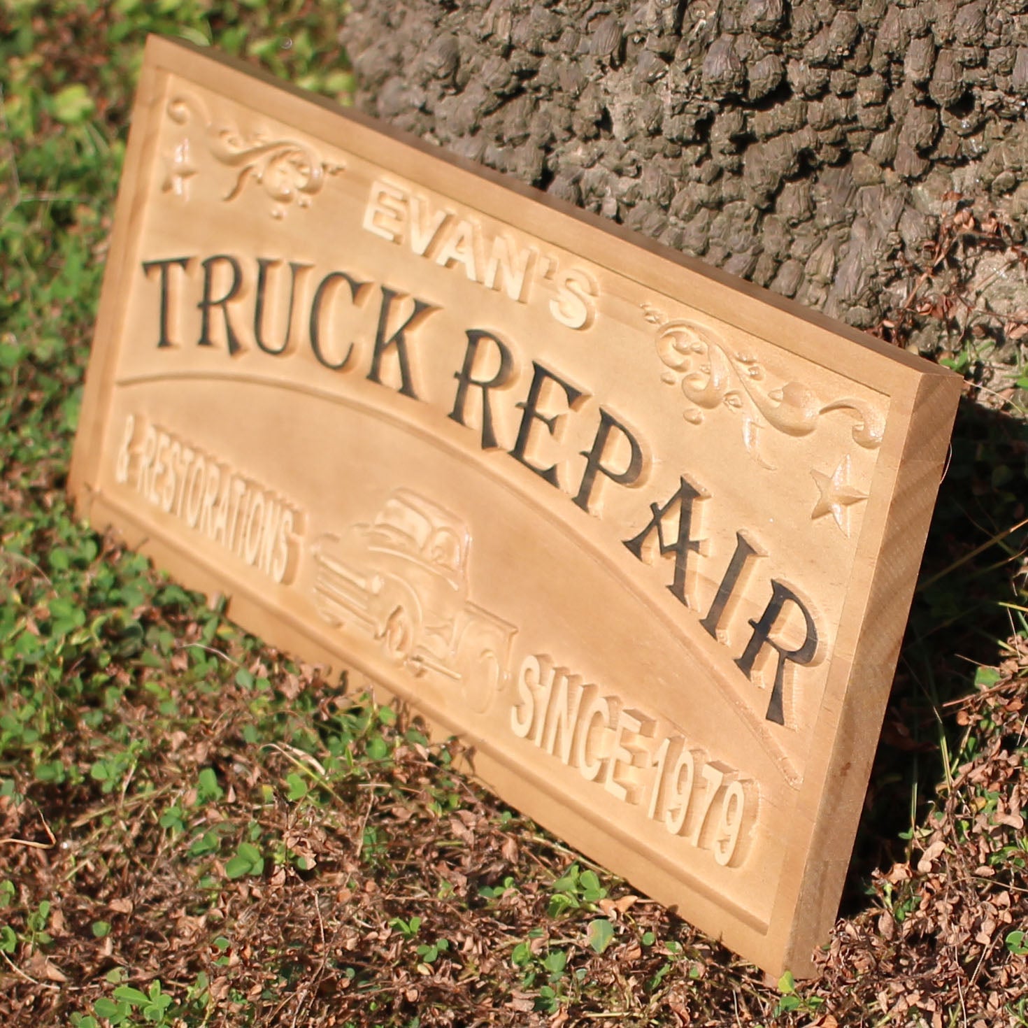 Truck Repair Personalized Garage with Est. Year Wood Engraved Wooden Sign