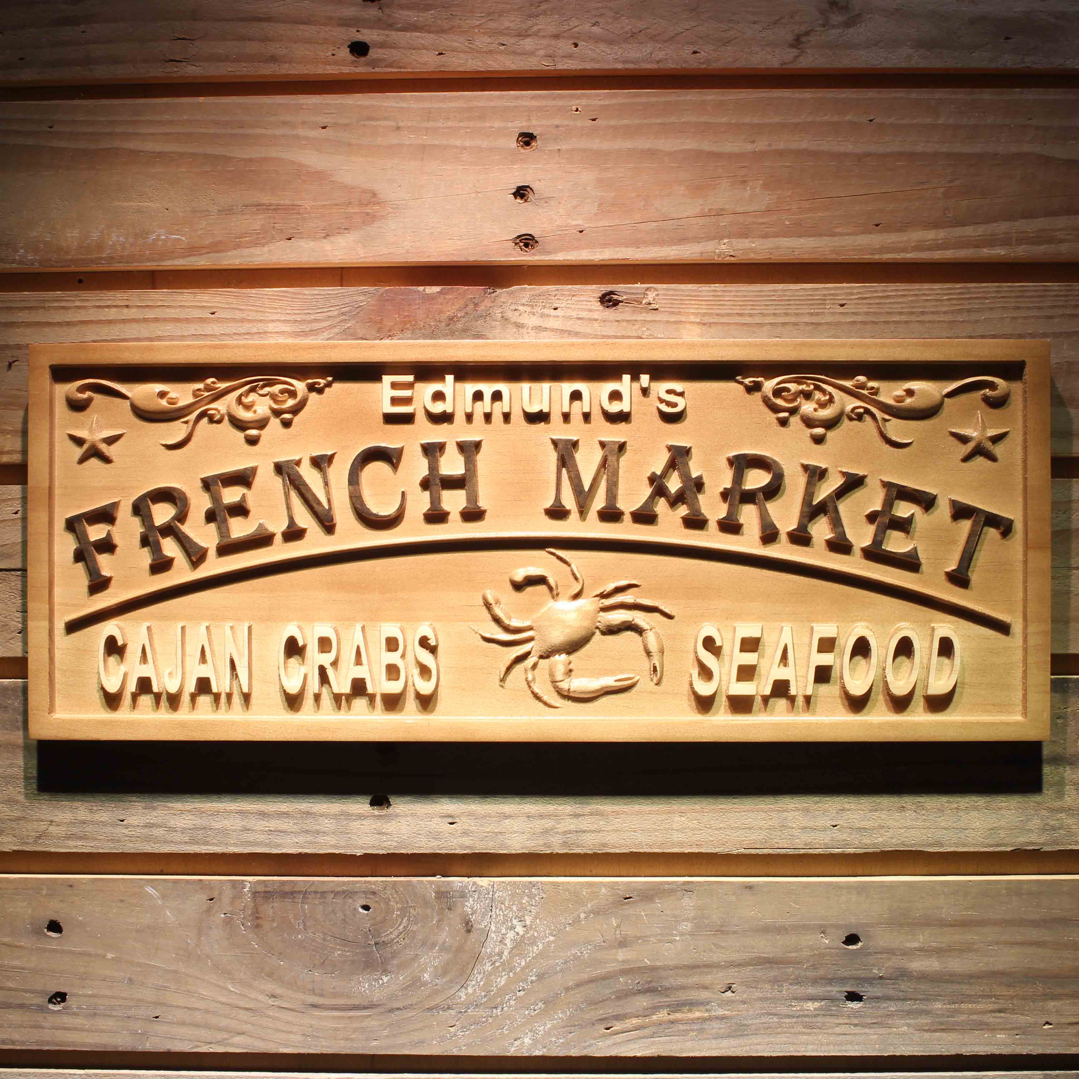 Personalized Seafood Crabs Market Kitchen Decoration Housewarming Gifts First Name Wood Engraved Wooden Sign