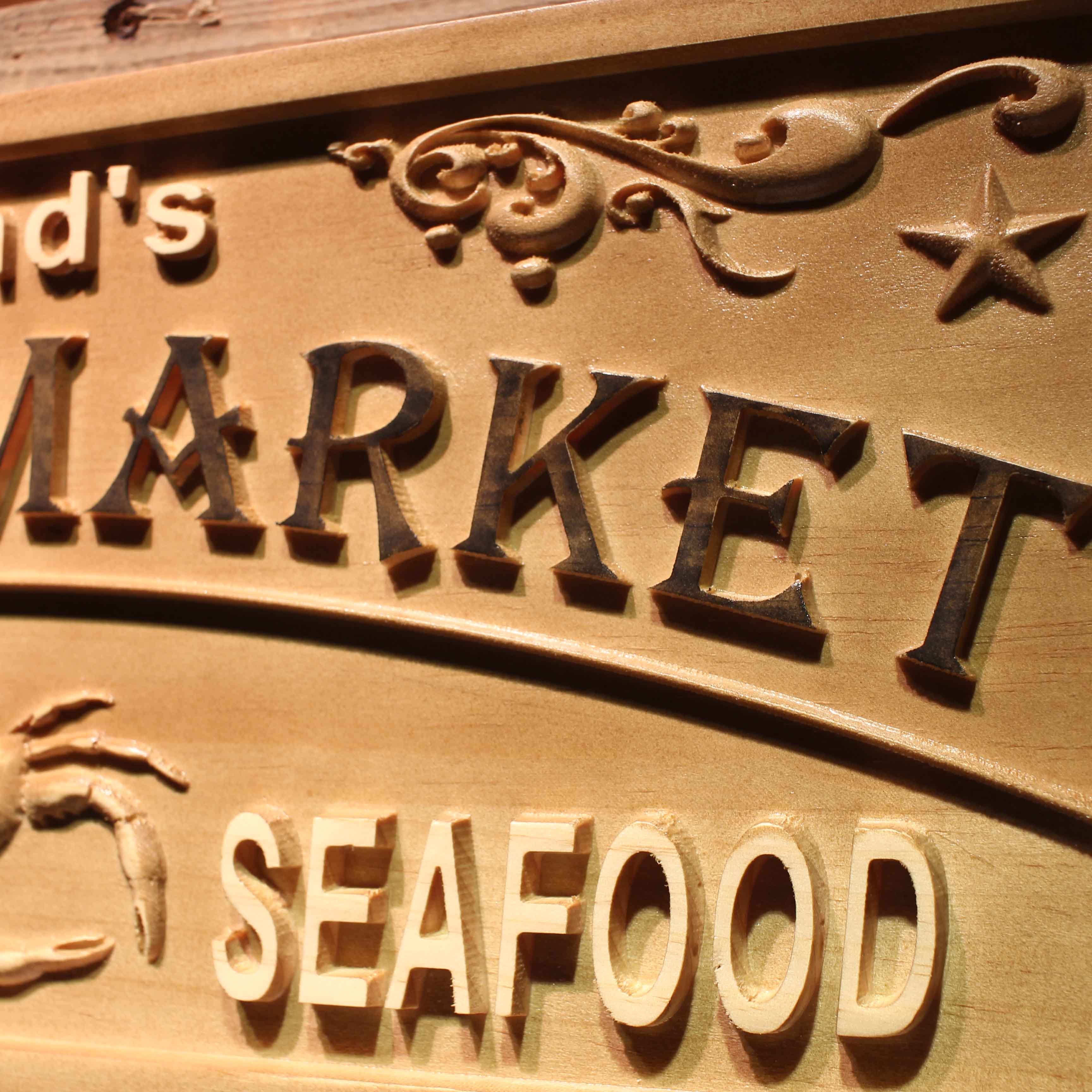 Personalized Seafood Crabs Market Kitchen Decoration Housewarming Gifts First Name Wood Engraved Wooden Sign