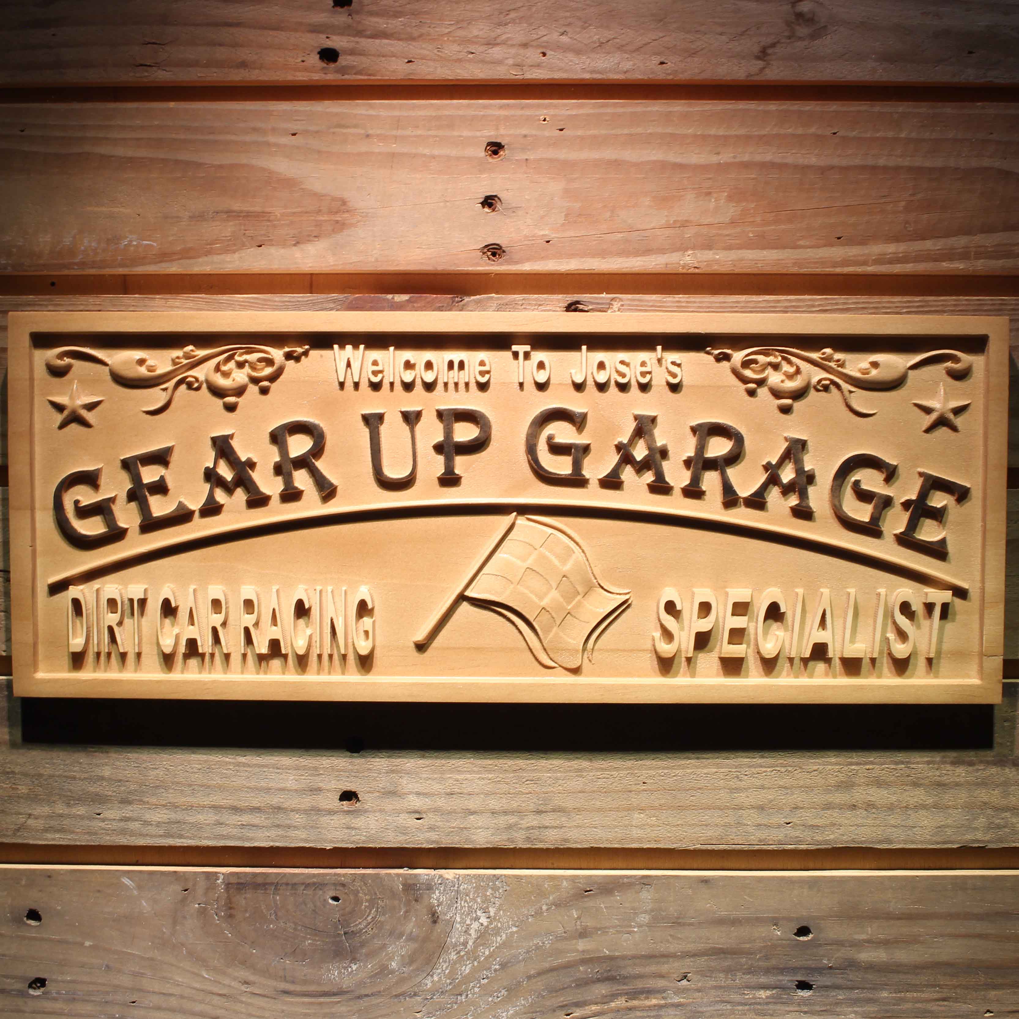 Personalized Gear Up Garage Dirt Car Racing Car Park Décor Bar Beer Wood Engraved Wooden Sign
