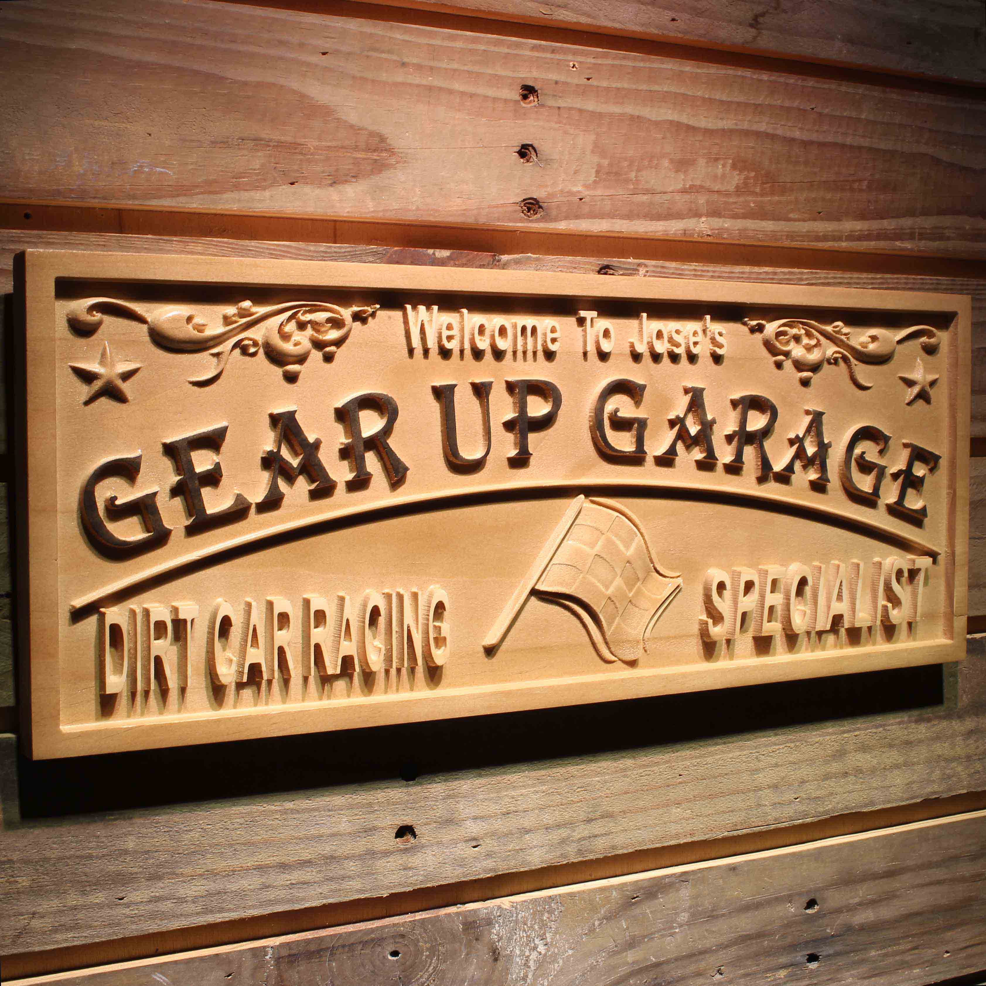 Personalized Gear Up Garage Dirt Car Racing Car Park Décor Bar Beer Wood Engraved Wooden Sign