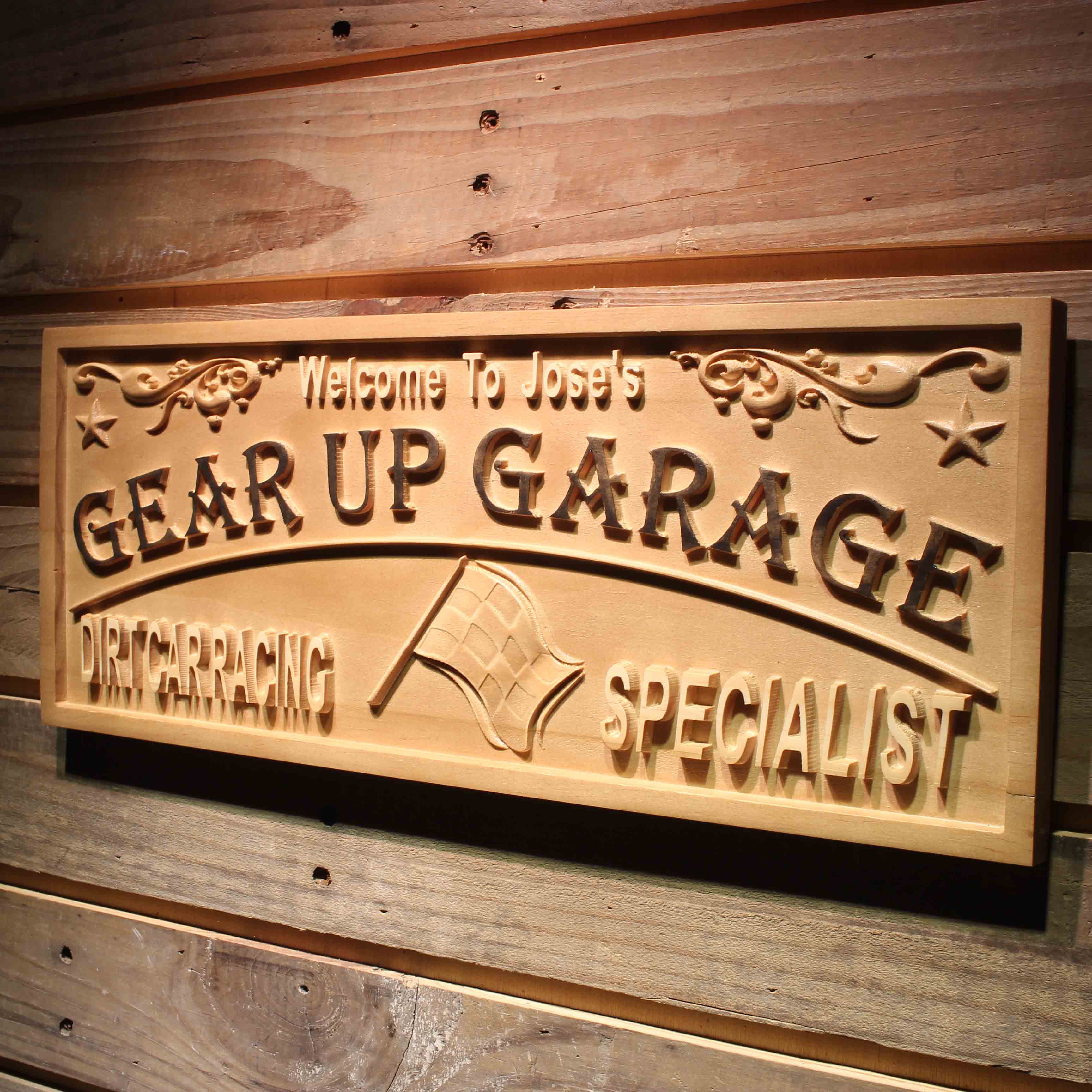 Personalized Gear Up Garage Dirt Car Racing Car Park Décor Bar Beer Wood Engraved Wooden Sign