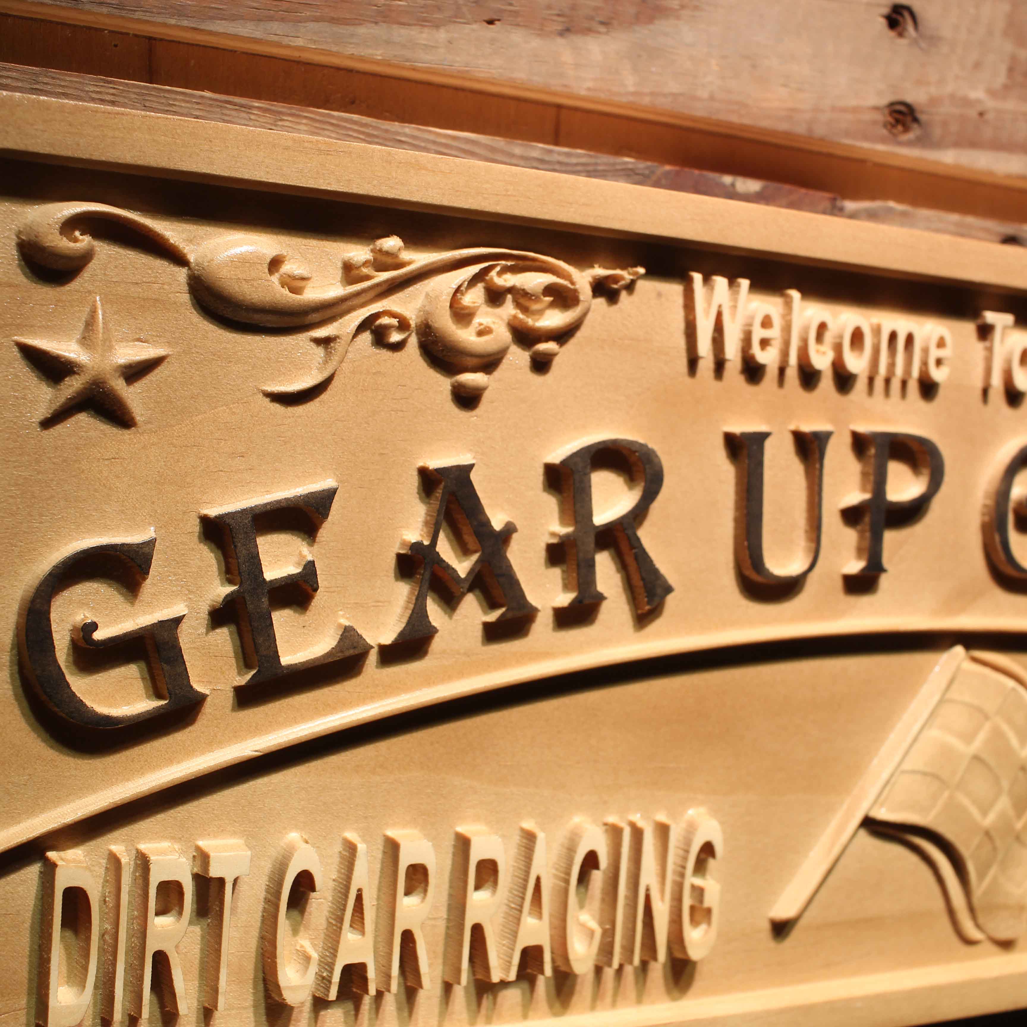 Personalized Gear Up Garage Dirt Car Racing Car Park Décor Bar Beer Wood Engraved Wooden Sign