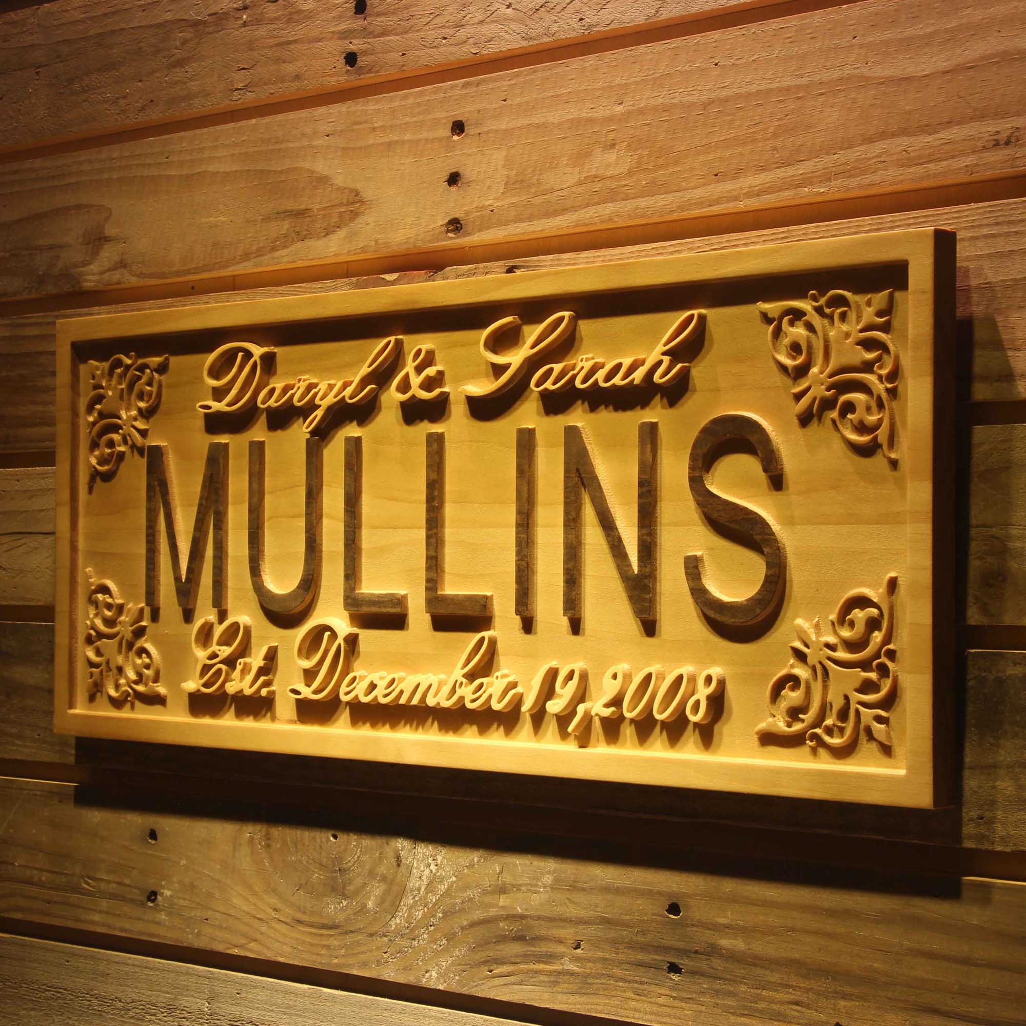 Personalized Wedding Gifts Classic Design Script Family Name Wood Engraved Wooden Sign