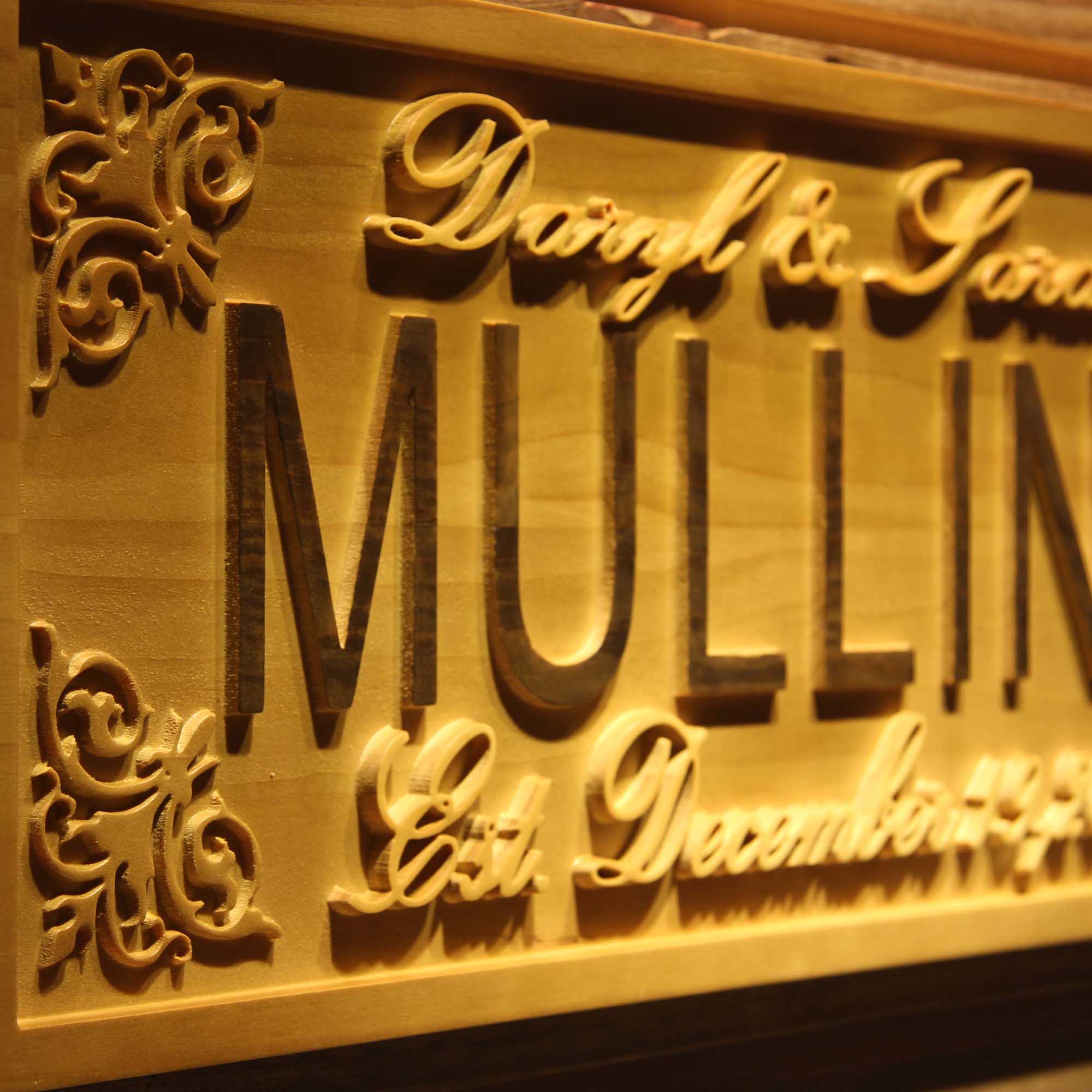 Personalized Wedding Gifts Classic Design Script Family Name Wood Engraved Wooden Sign