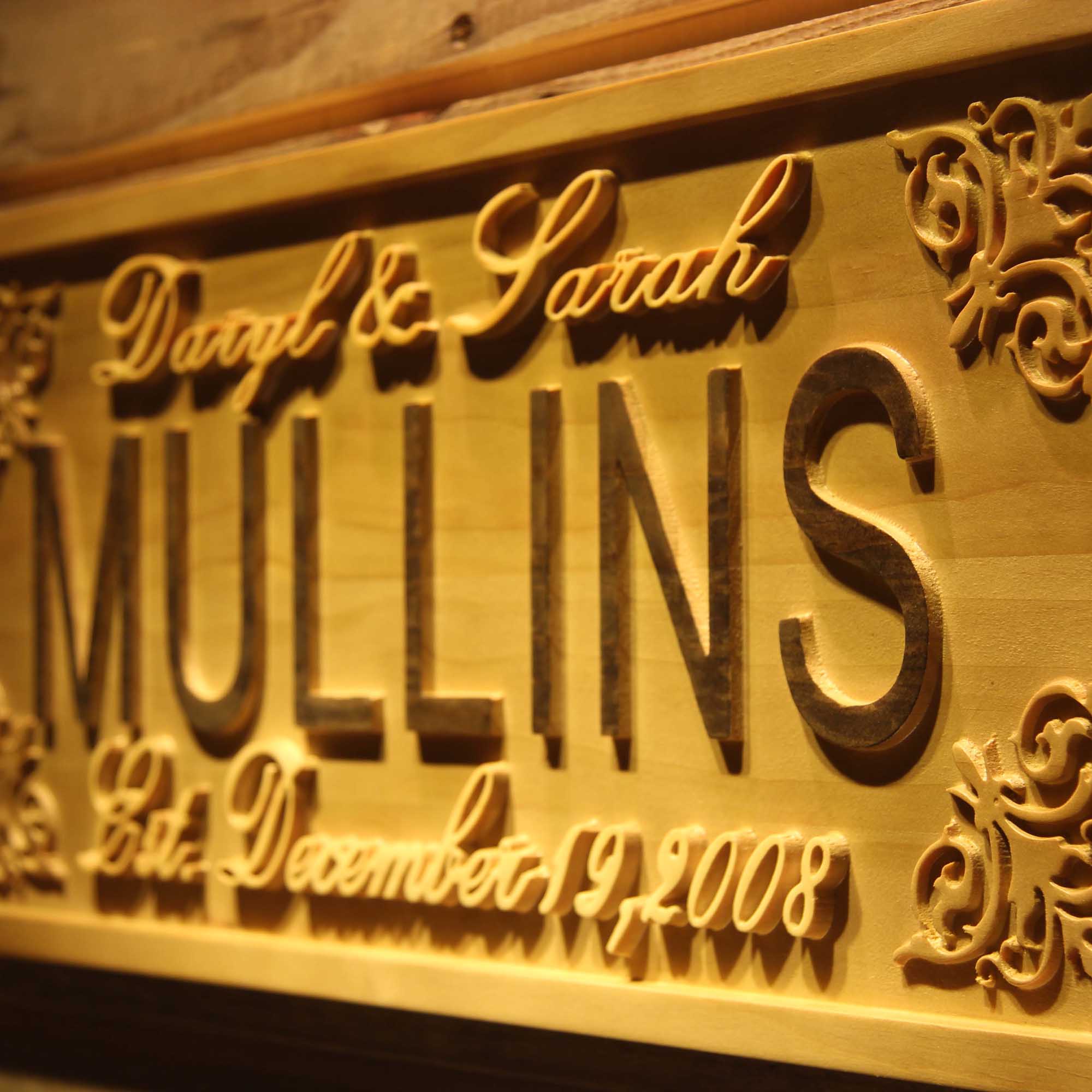 Personalized Wedding Gifts Classic Design Script Family Name Wood Engraved Wooden Sign