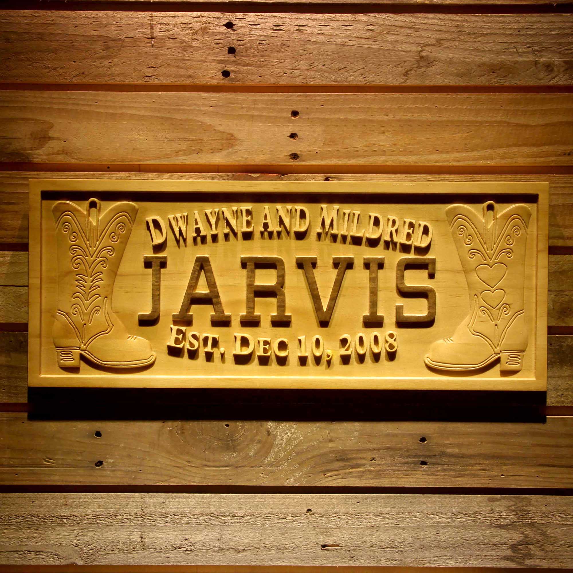 Personalized Cowboy Cowgirl Family Last First Names Est. Date Wood Engraved Wooden Sign