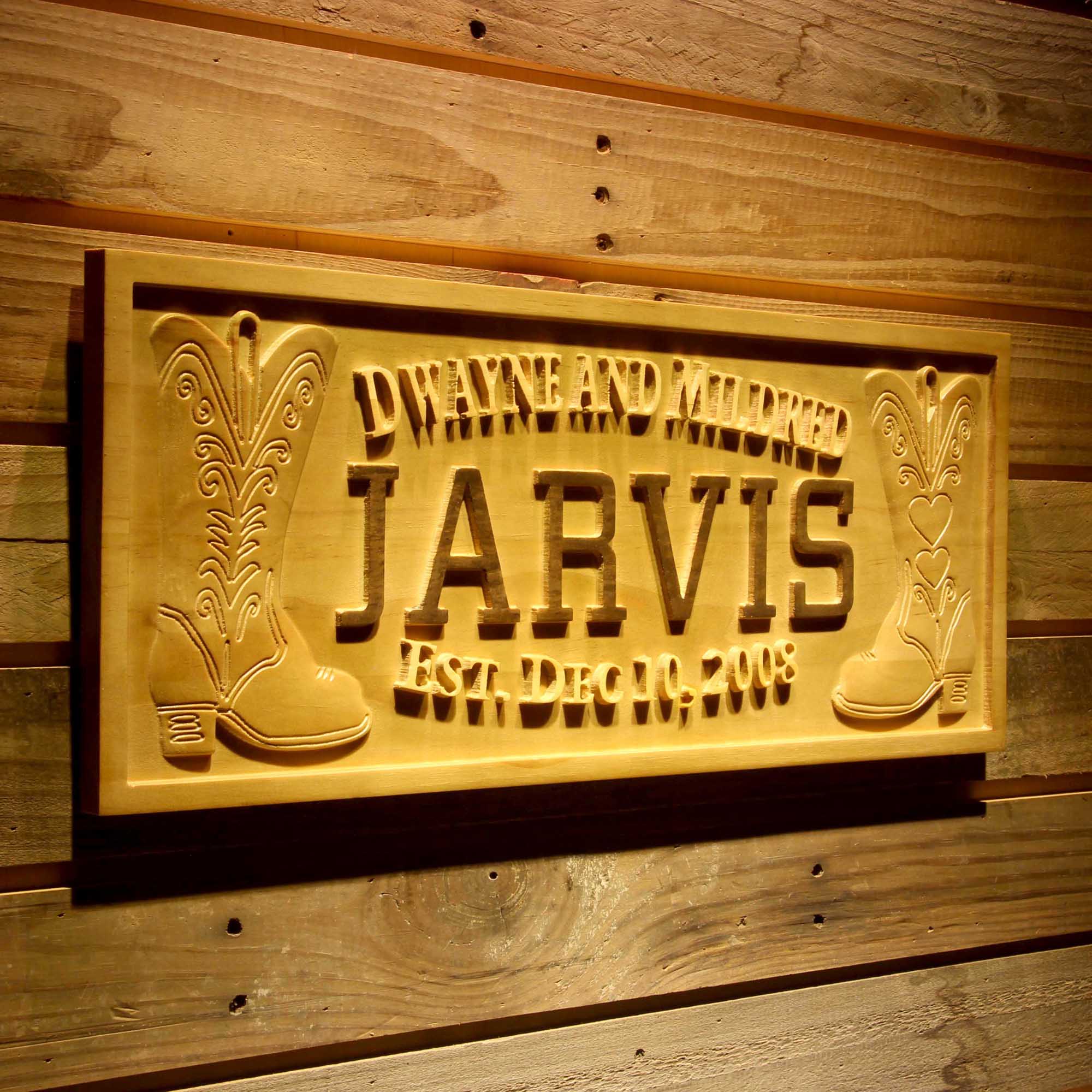 Personalized Cowboy Cowgirl Family Last First Names Est. Date Wood Engraved Wooden Sign
