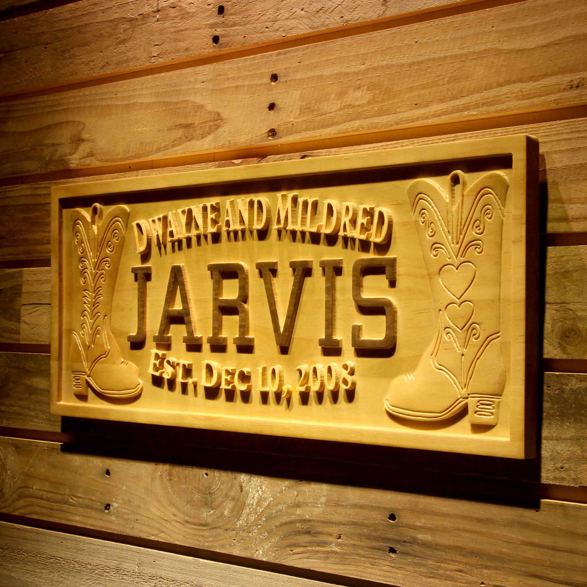 Personalized Cowboy Cowgirl Family Last First Names Est. Date Wood Engraved Wooden Sign