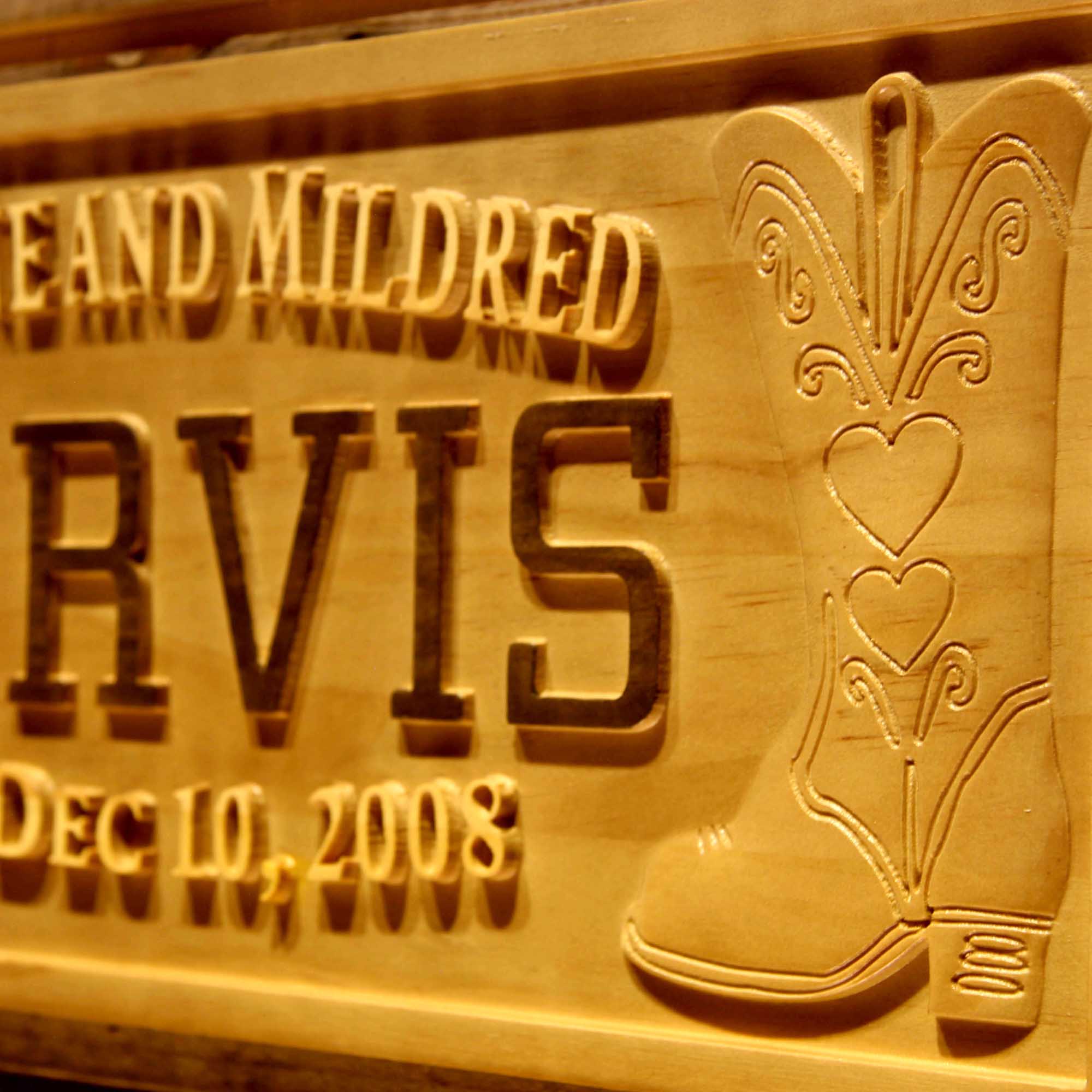 Personalized Cowboy Cowgirl Family Last First Names Est. Date Wood Engraved Wooden Sign