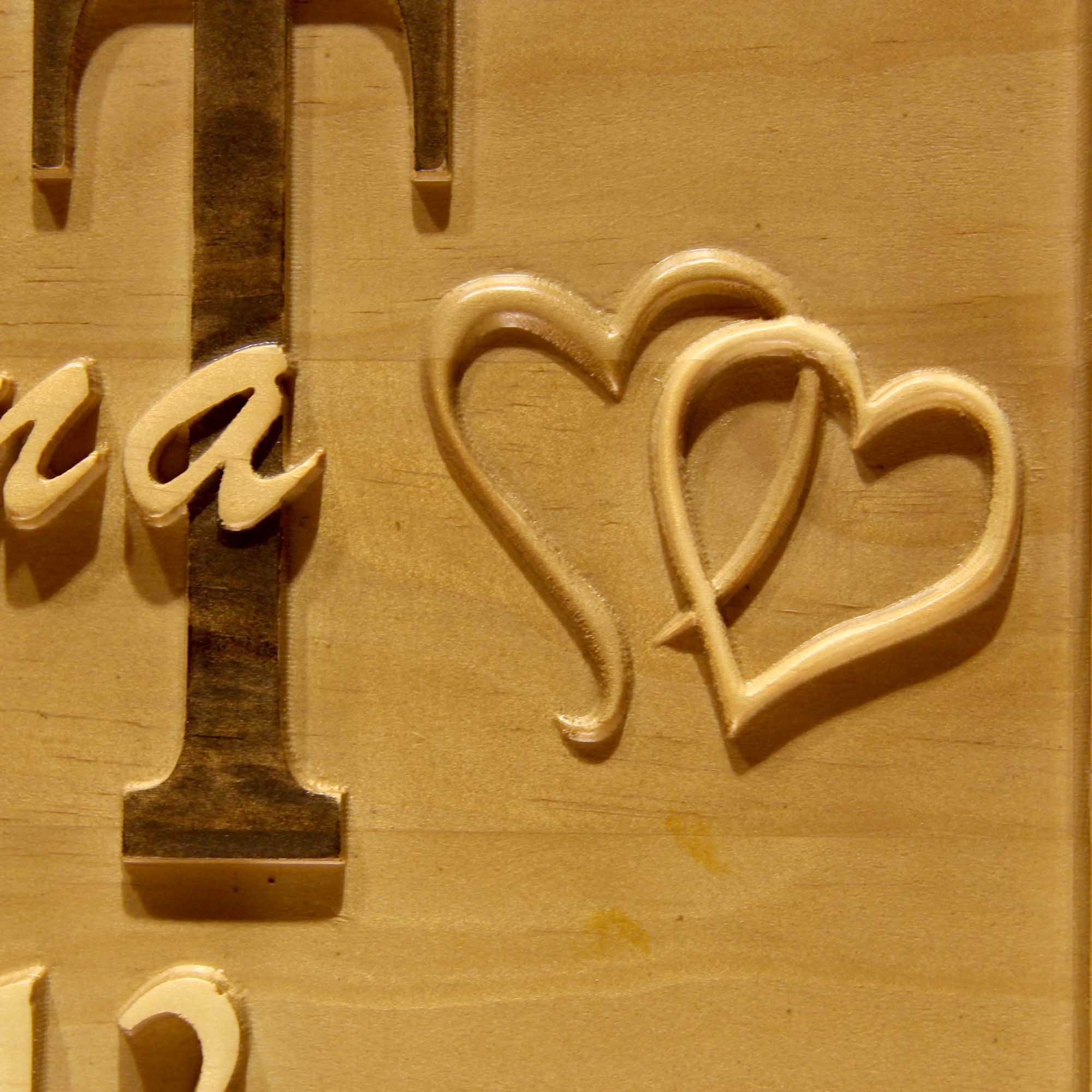 Personalized Simple Design Double Heart Last First Names Est. Date Wood Engraved Wooden Sign