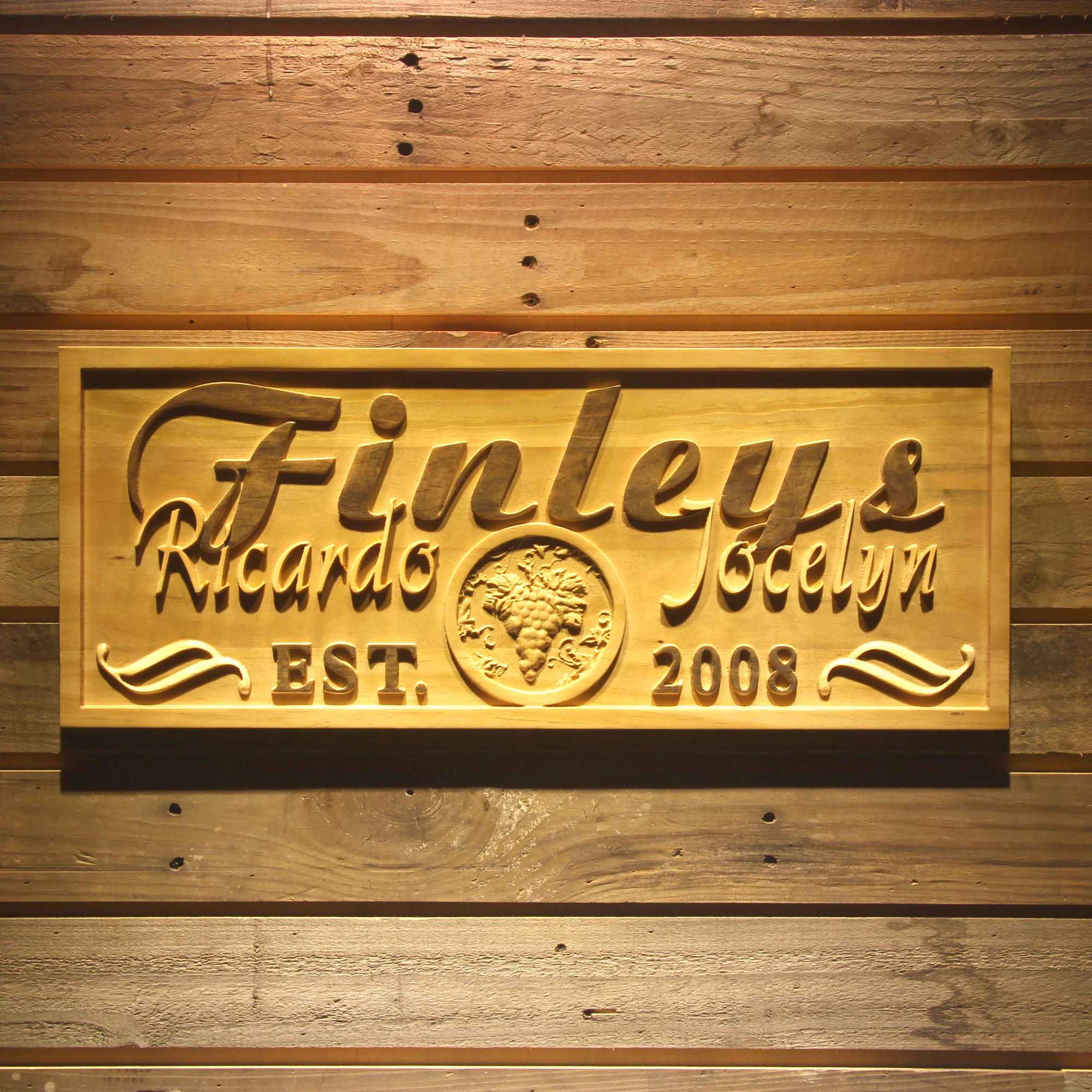 Personalized Grapes Fruit Last Name First Names Est. Year Housewarming Gifts Wood Engraved Wooden Sign