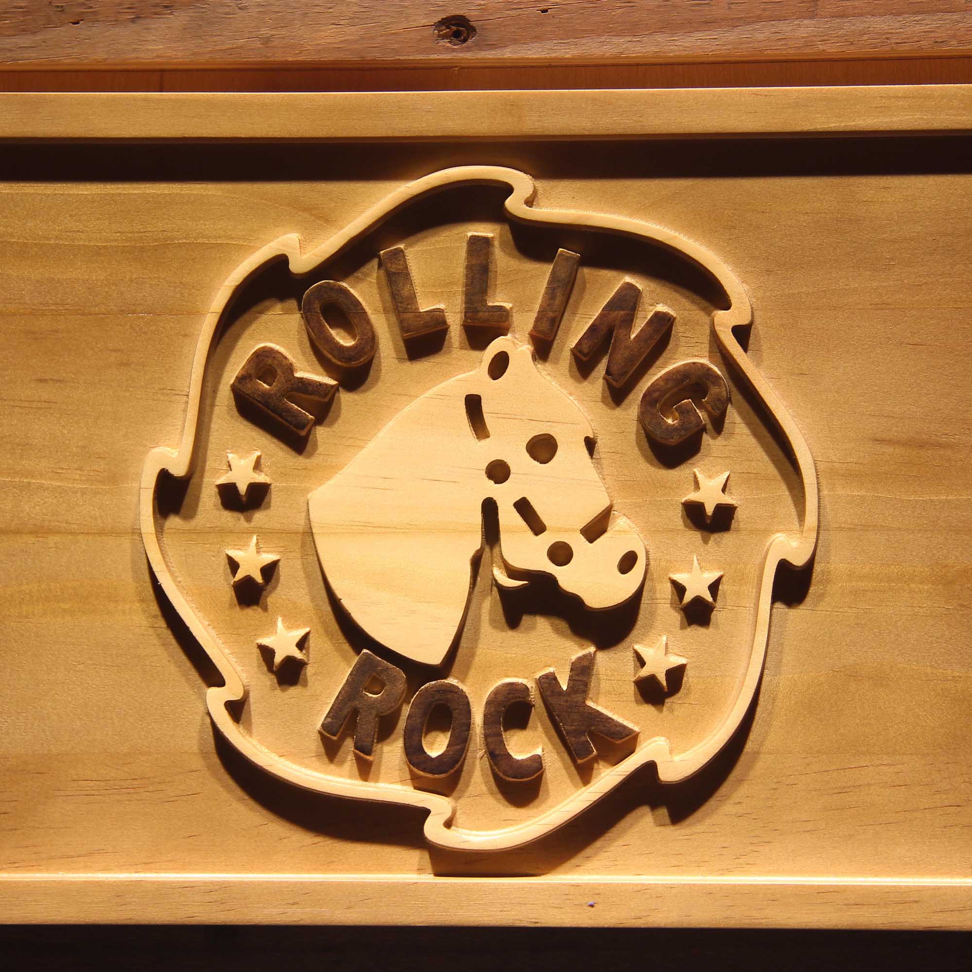 Rolling Rock,Horse 3D Solid Wooden Craving Sign