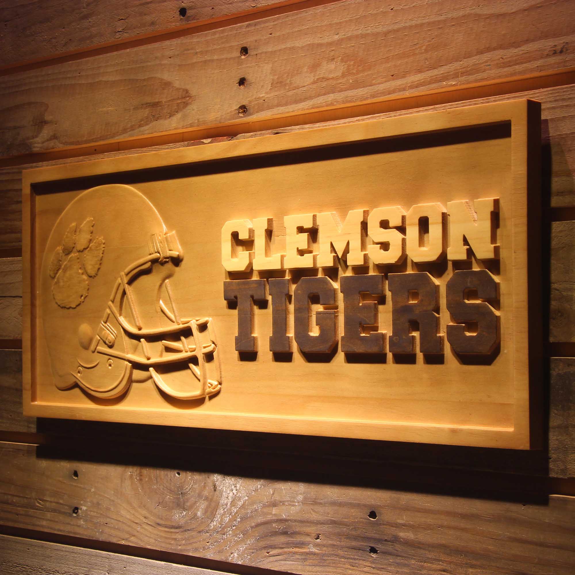 Clemson Tigers 3D Solid Wooden Craving Sign
