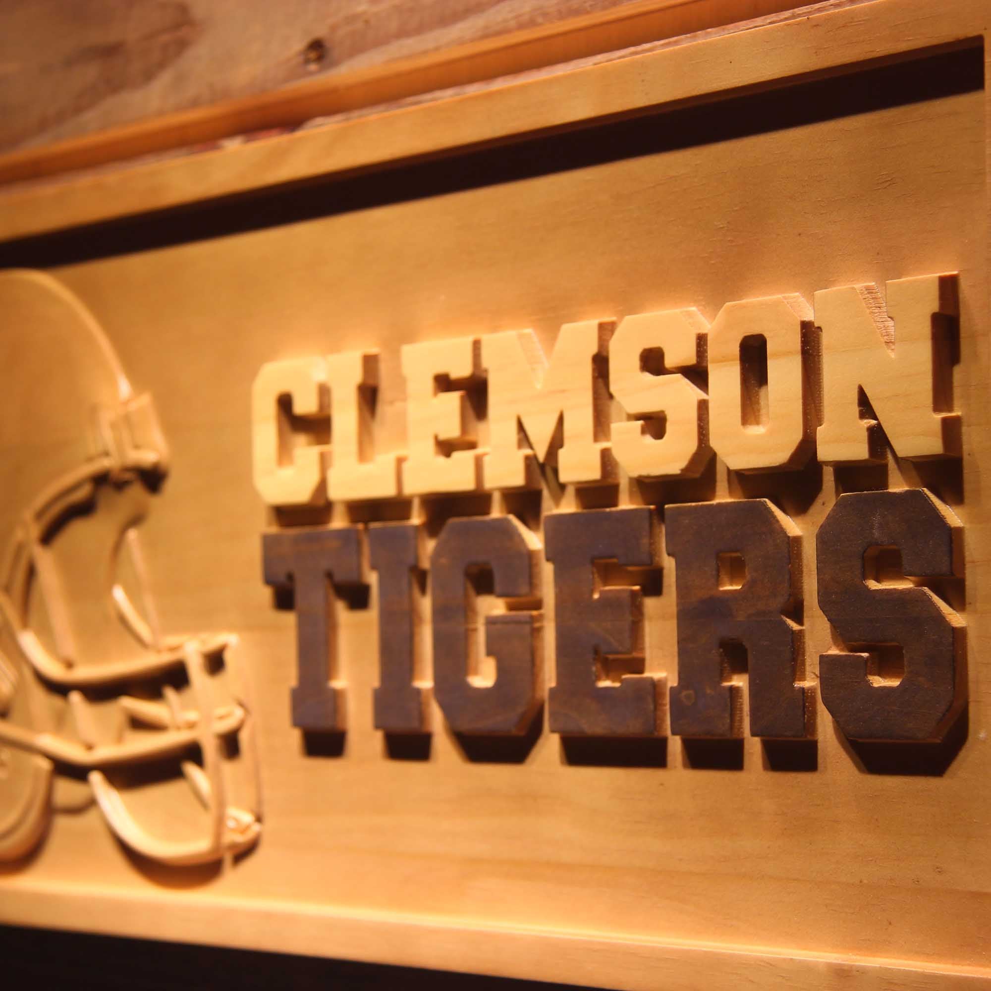 Clemson Tigers 3D Solid Wooden Craving Sign