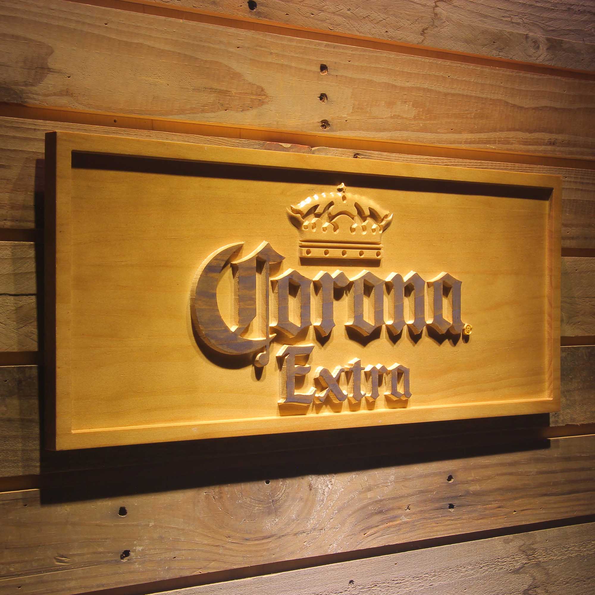 Corona 3D Solid Wooden Craving Sign