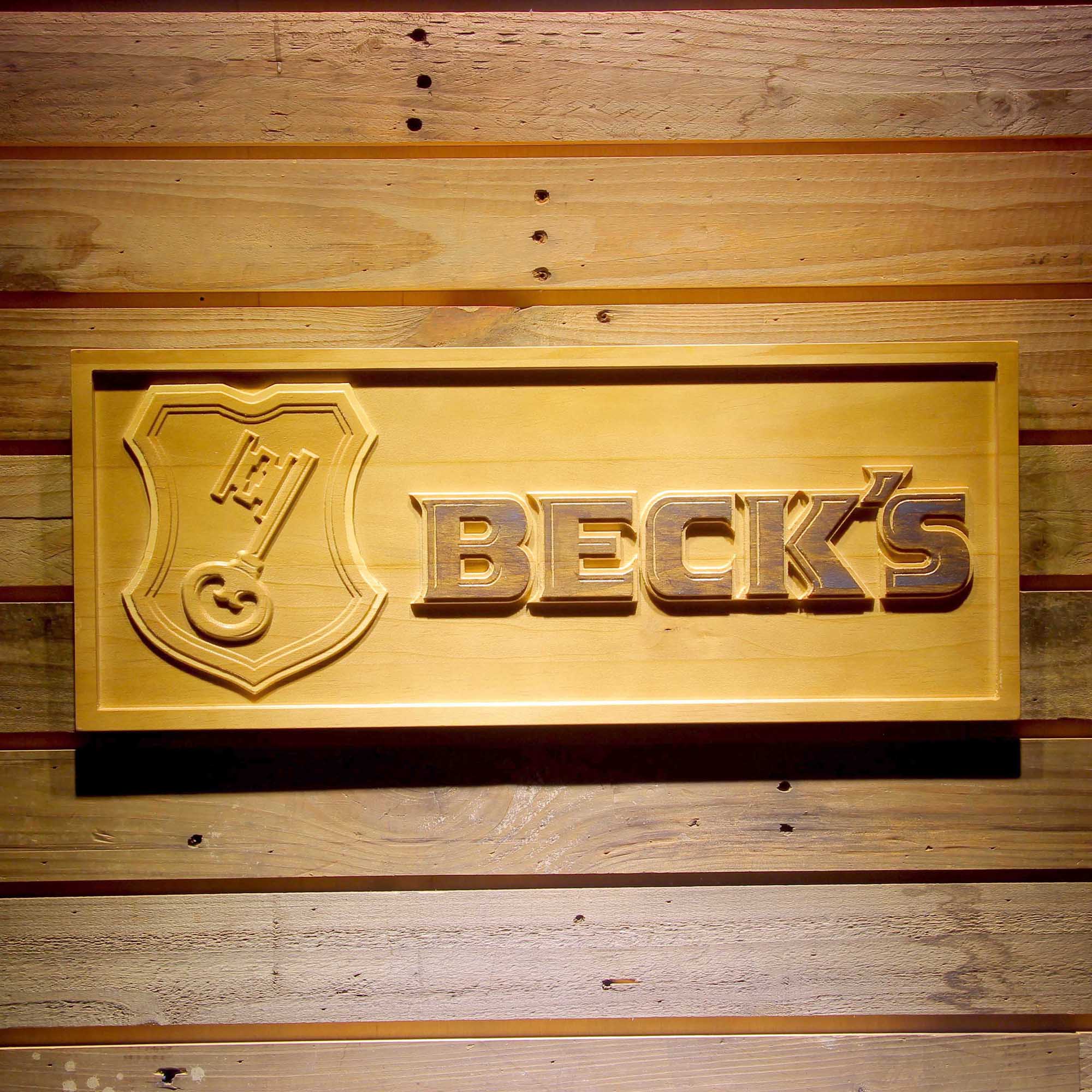 Beck's 3D Solid Wooden Craving Sign