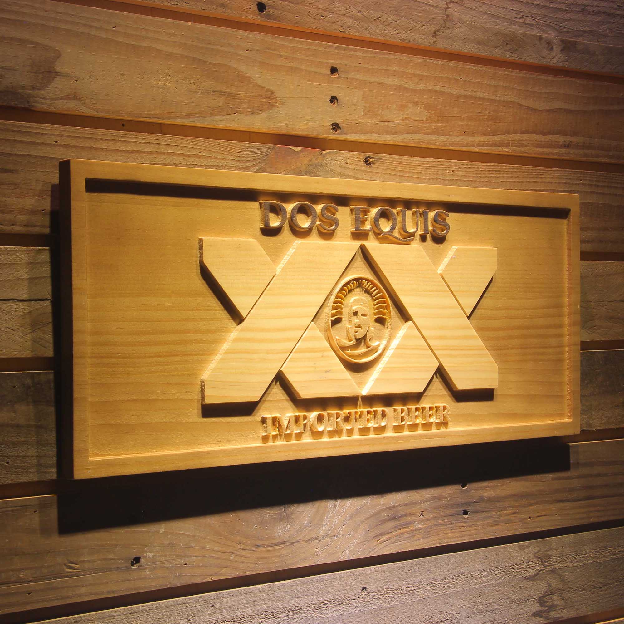 Dos Equis 3D Solid Wooden Craving Sign