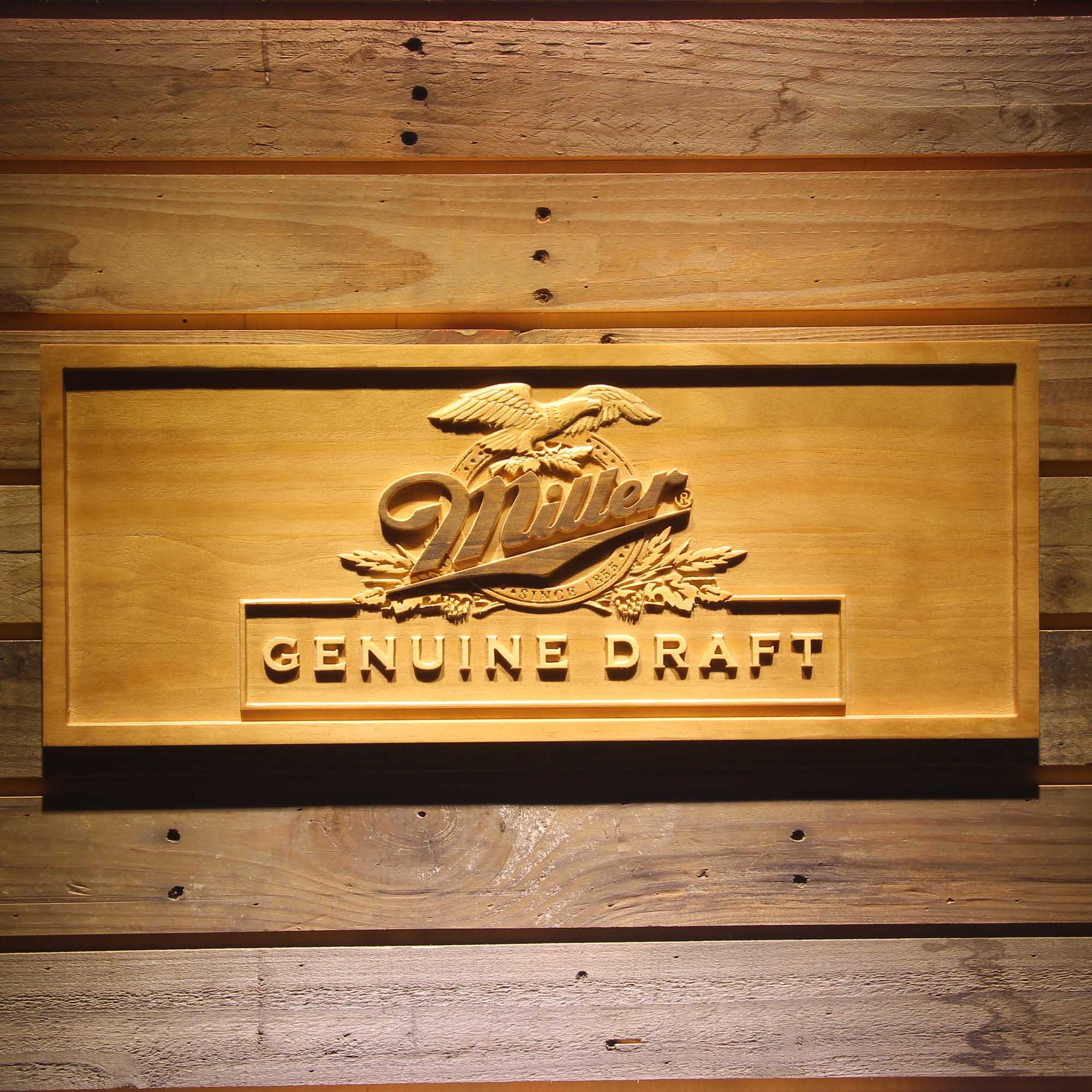 Miller,Miller Genuine Draft,MGD 3D Solid Wooden Craving Sign