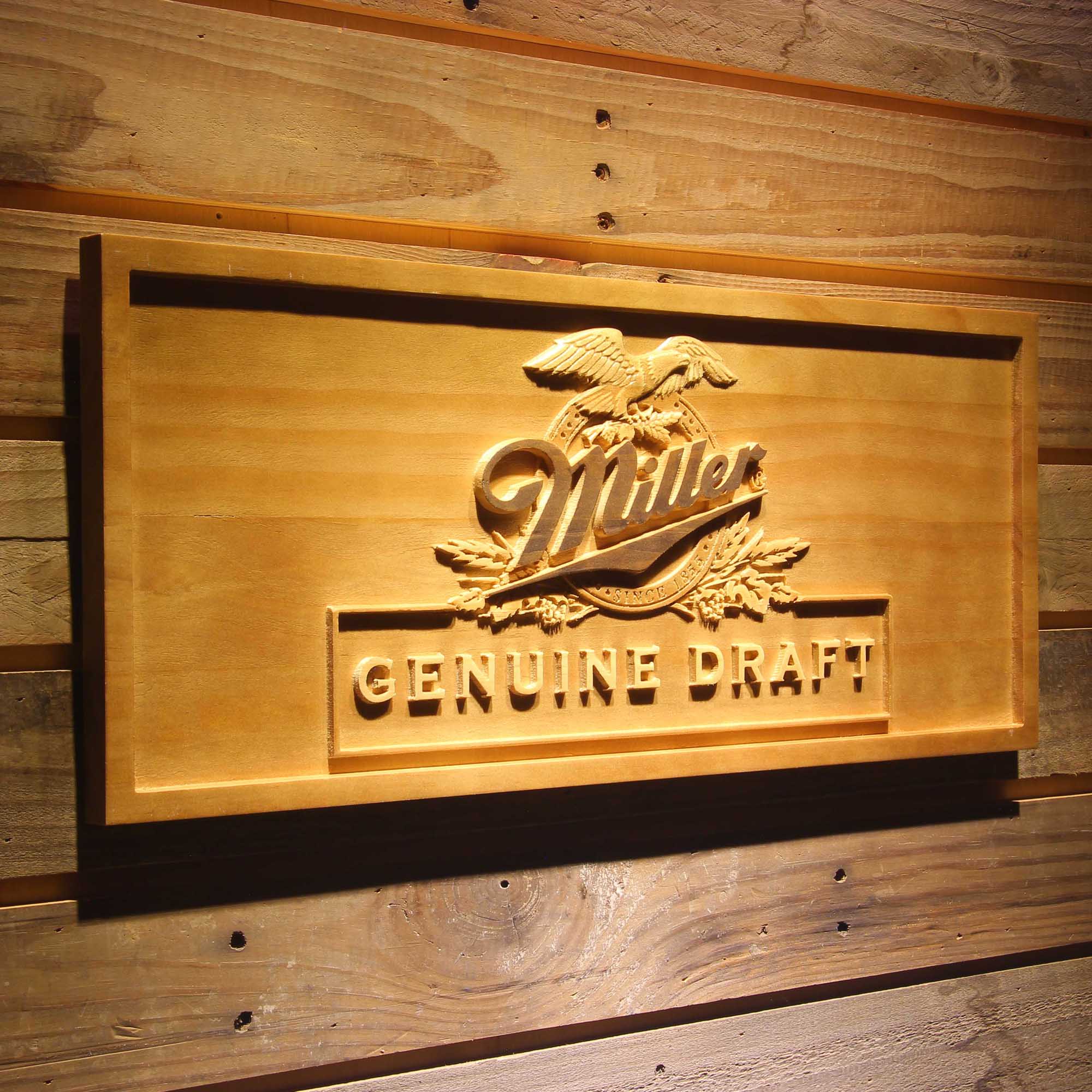 Miller Genuine Draft 3D Solid Wooden Craving Sign