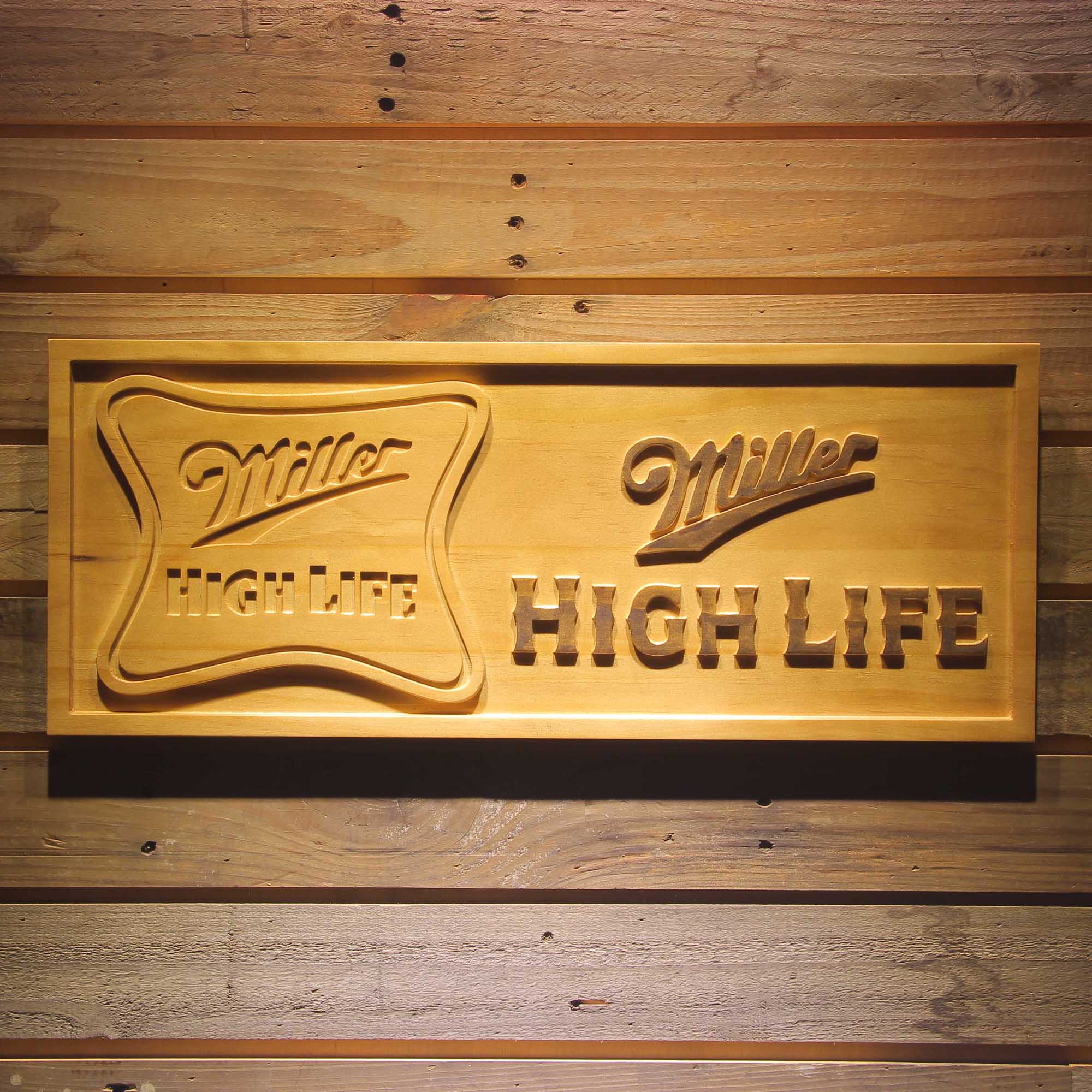 Miller,Miller High Life 3D Solid Wooden Craving Sign