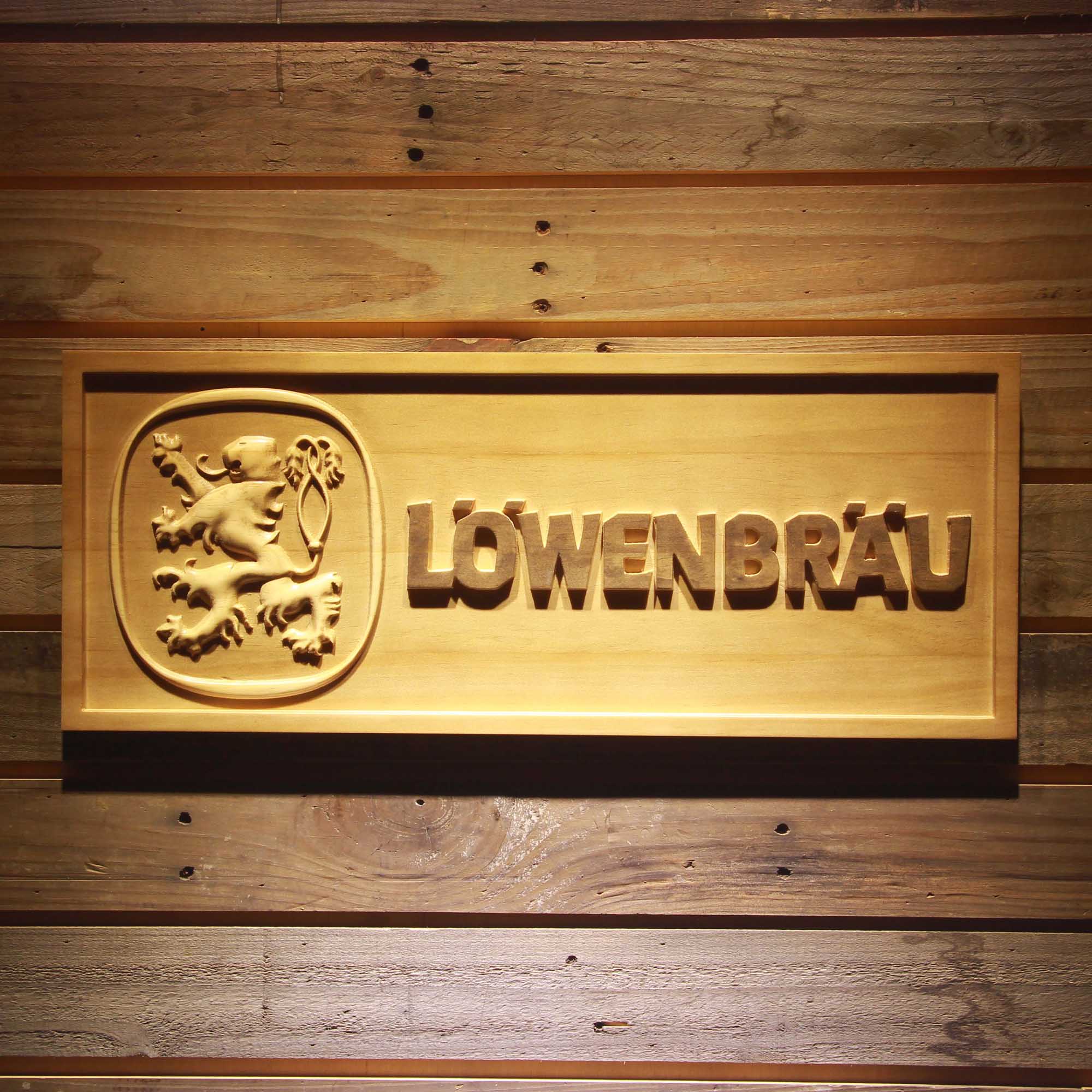 Lowenbrau 3D Solid Wooden Craving Sign