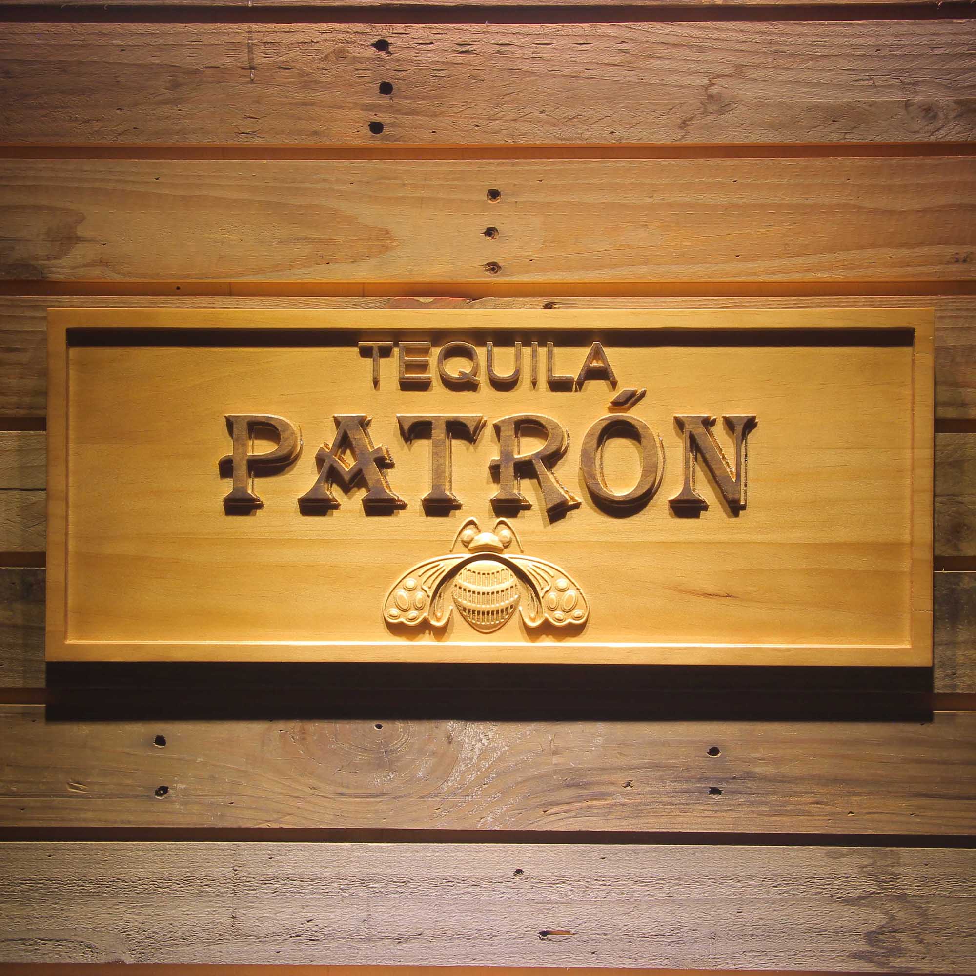 Tequila Patron 3D Solid Wooden Craving Sign