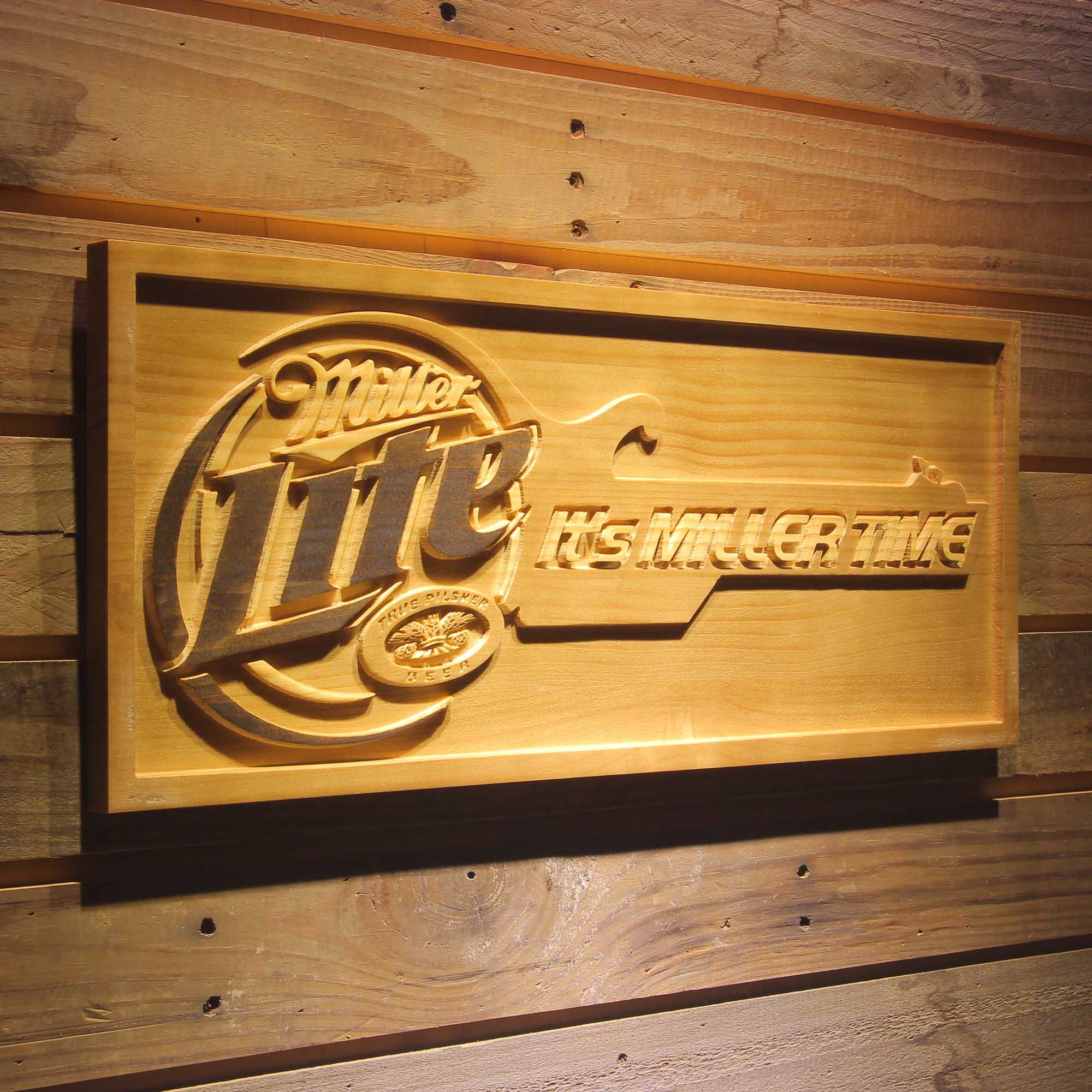 Miller,Miller Time 3D Solid Wooden Craving Sign