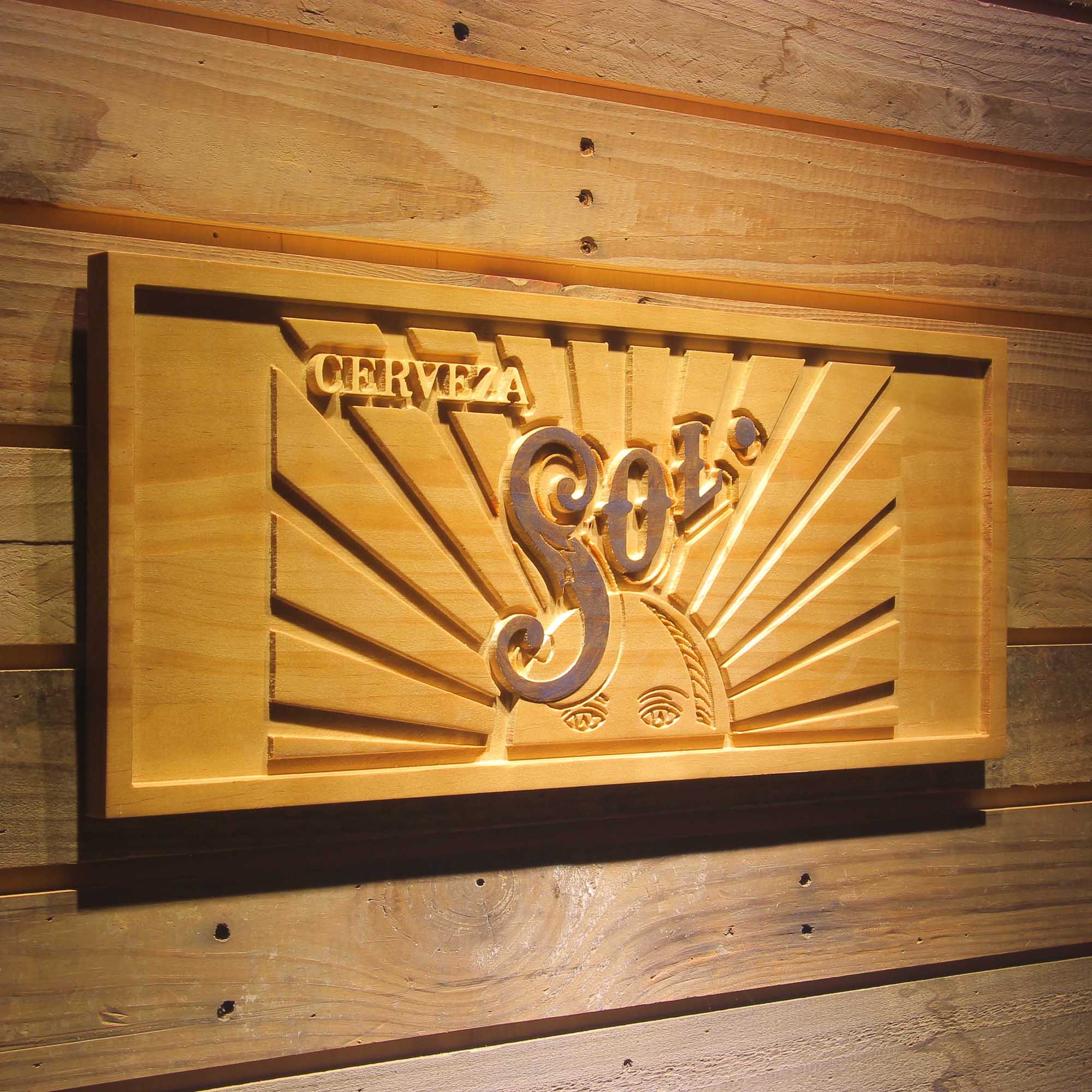 Cerveza Sol 3D Solid Wooden Craving Sign