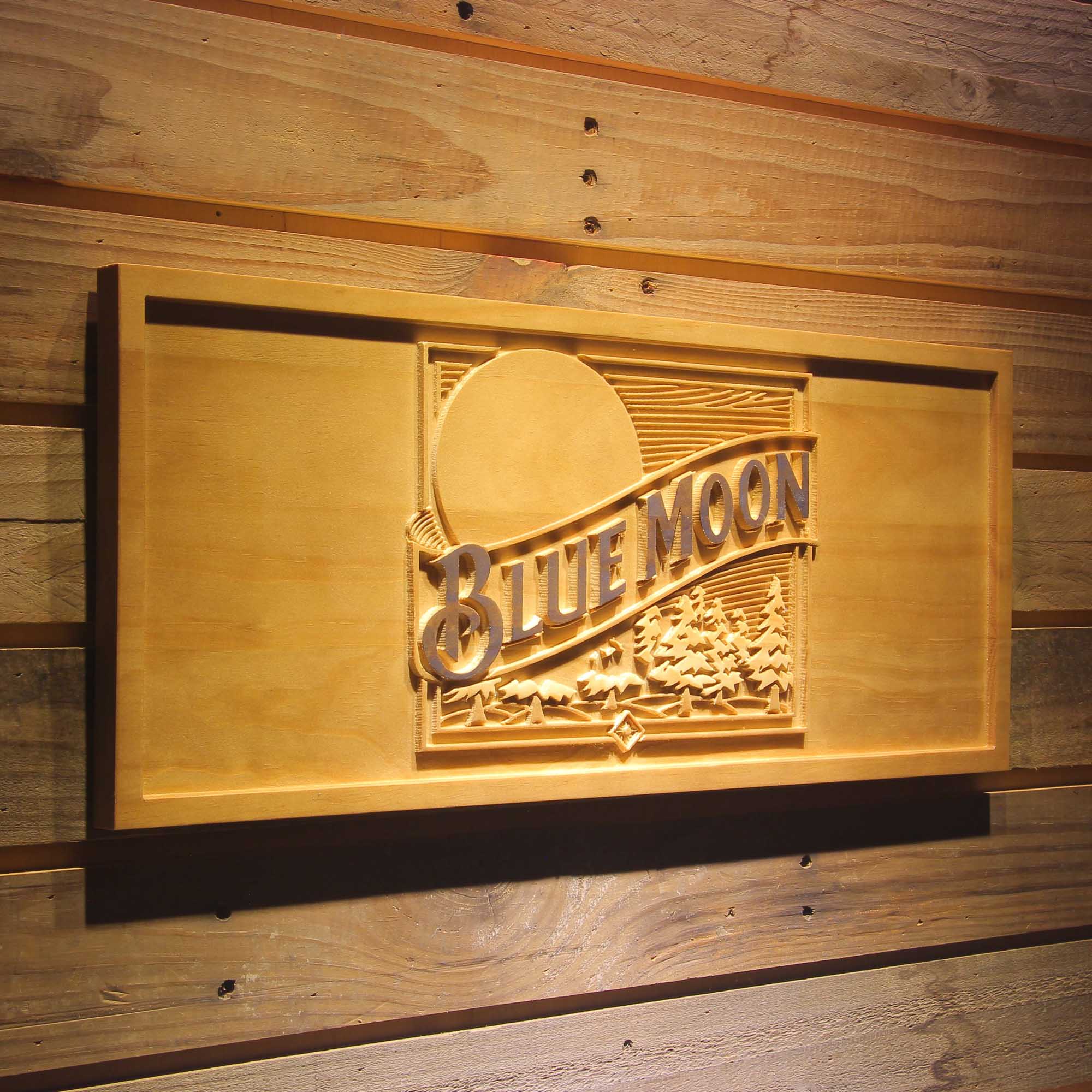 Blue Moon 3D Solid Wooden Craving Sign