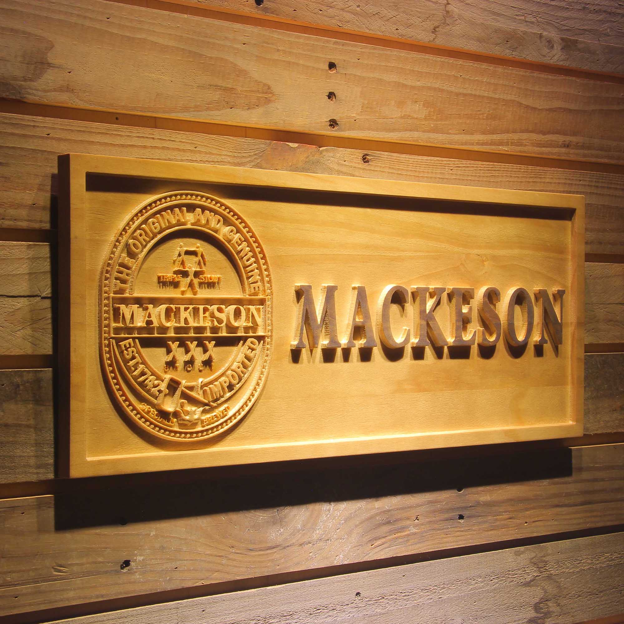 Mackeson's Stout 3D Solid Wooden Craving Sign